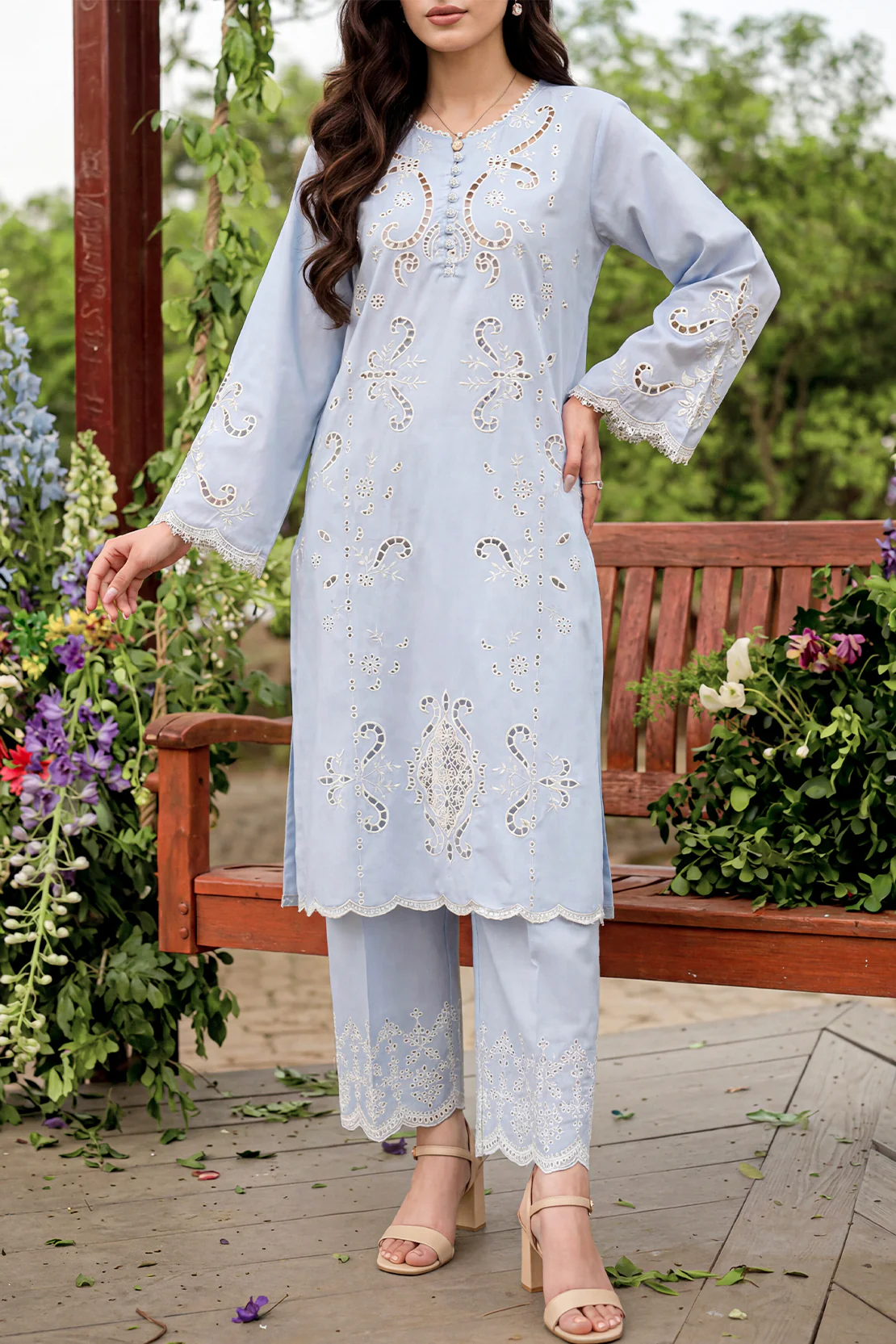 Solid Embroidered Cambric Stitched 2 Piece (Shirt/Trouser) - Image 4