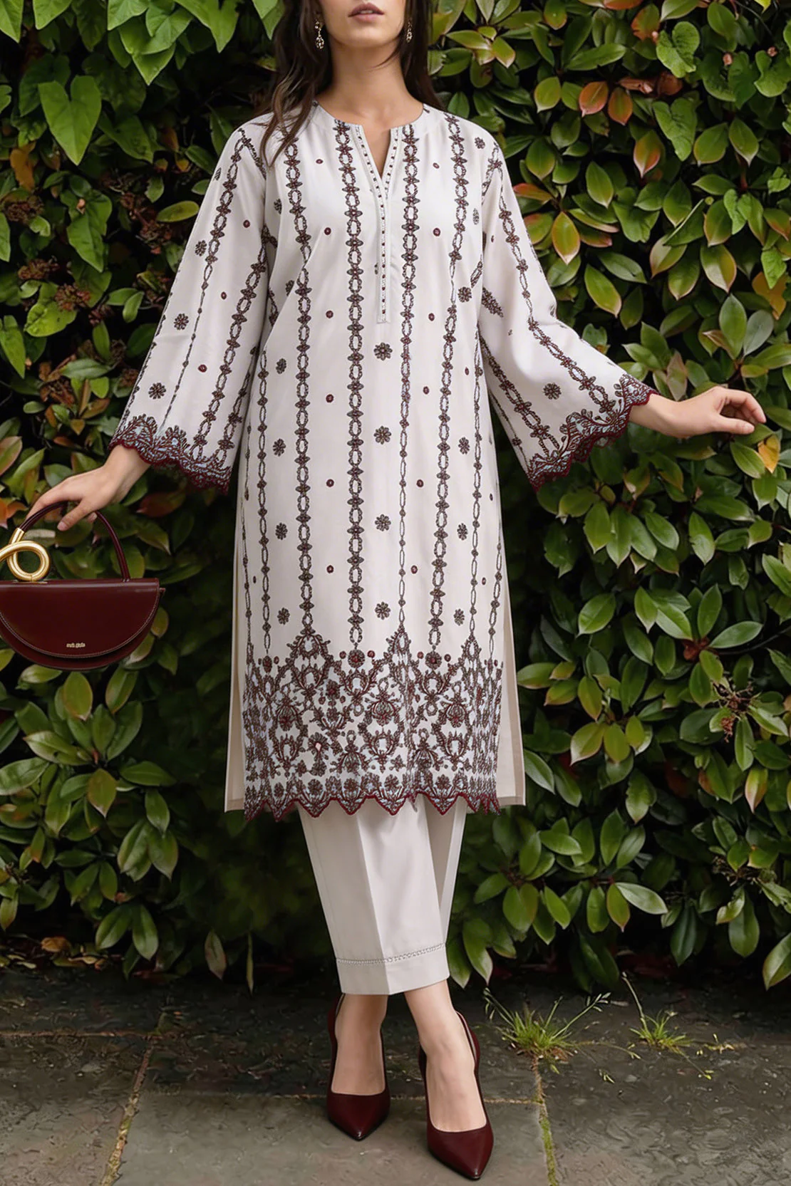 Solid Embroidered Cambric Stitched 2 Piece (Shirt/Trouser) - Image 3
