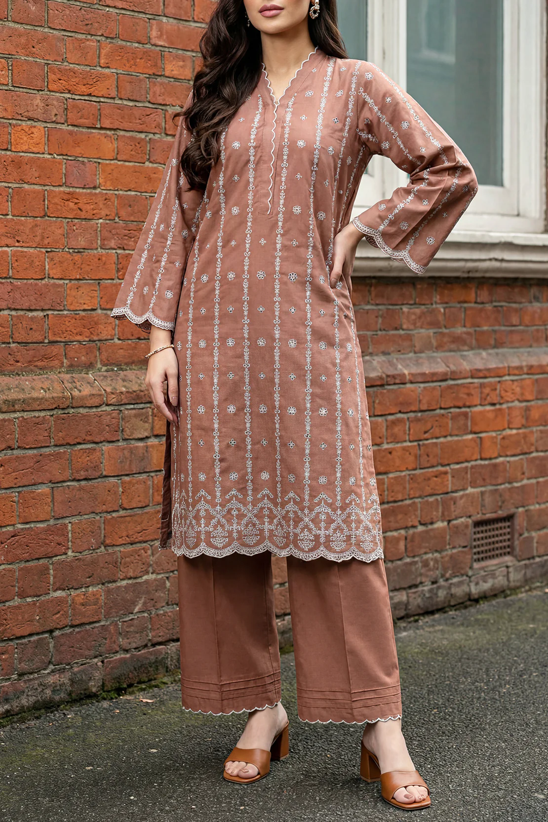 Solid Embroidered Cambric Stitched 2 Piece (Shirt/Trouser) - Image 2