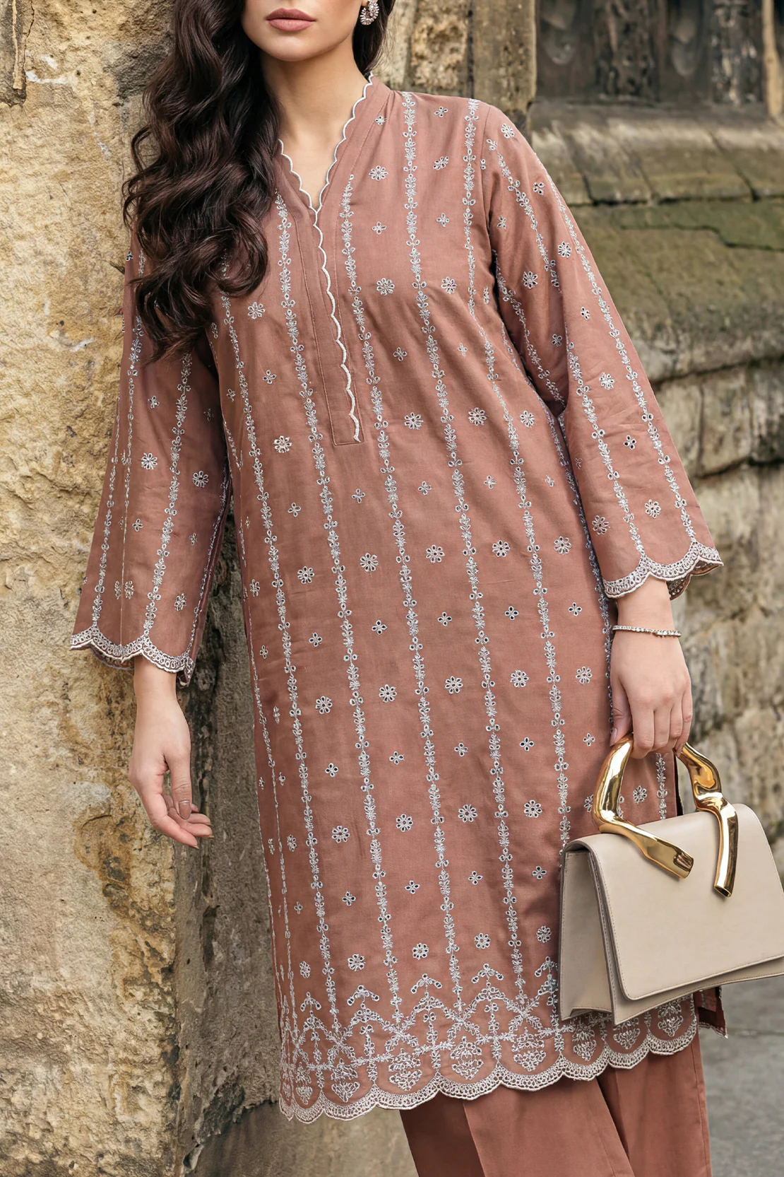 Solid Embroidered Cambric Stitched 2 Piece (Shirt/Trouser) - Image 3