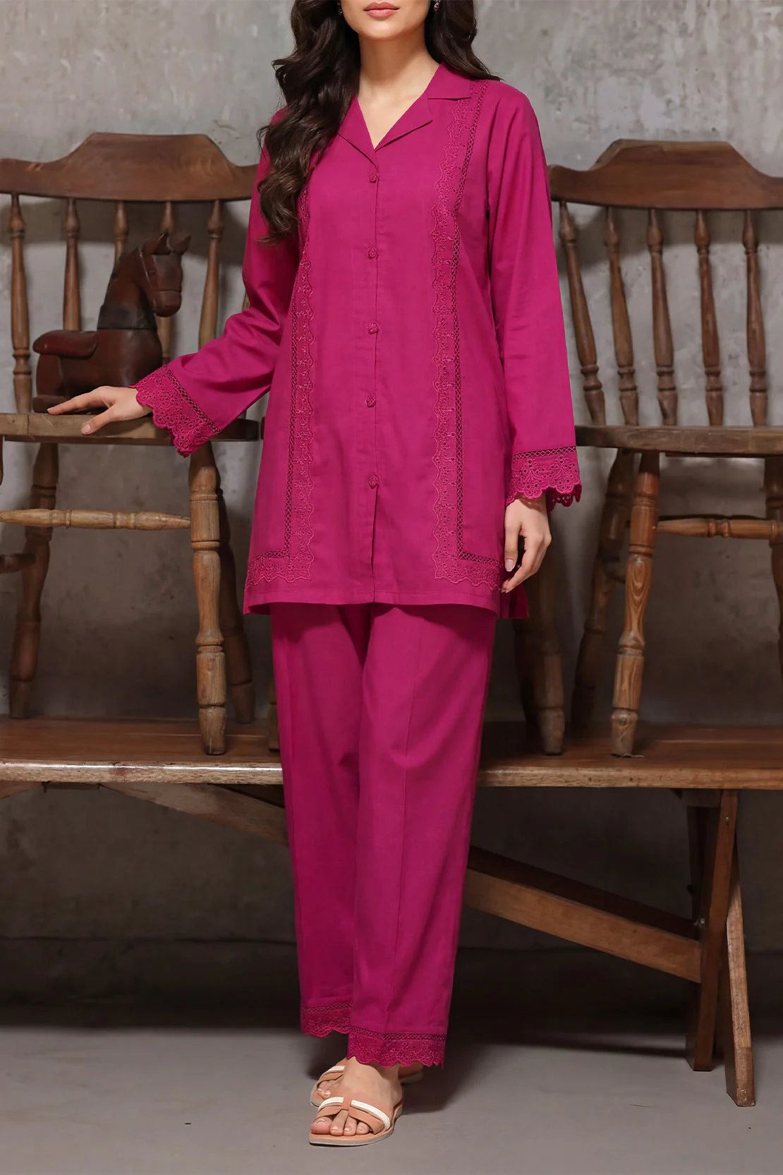 Solid Embroidered Cambric Stitched 2 Piece (Shirt/Trouser)
