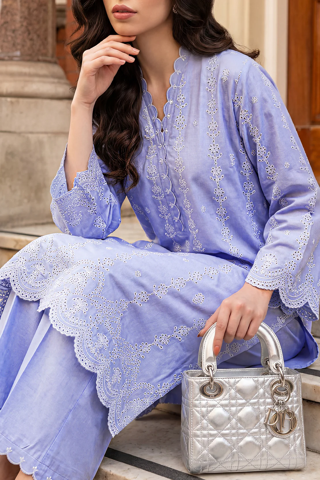 Solid Embroidered Cambric Stitched 2 Piece (Shirt/Trouser) - Image 3