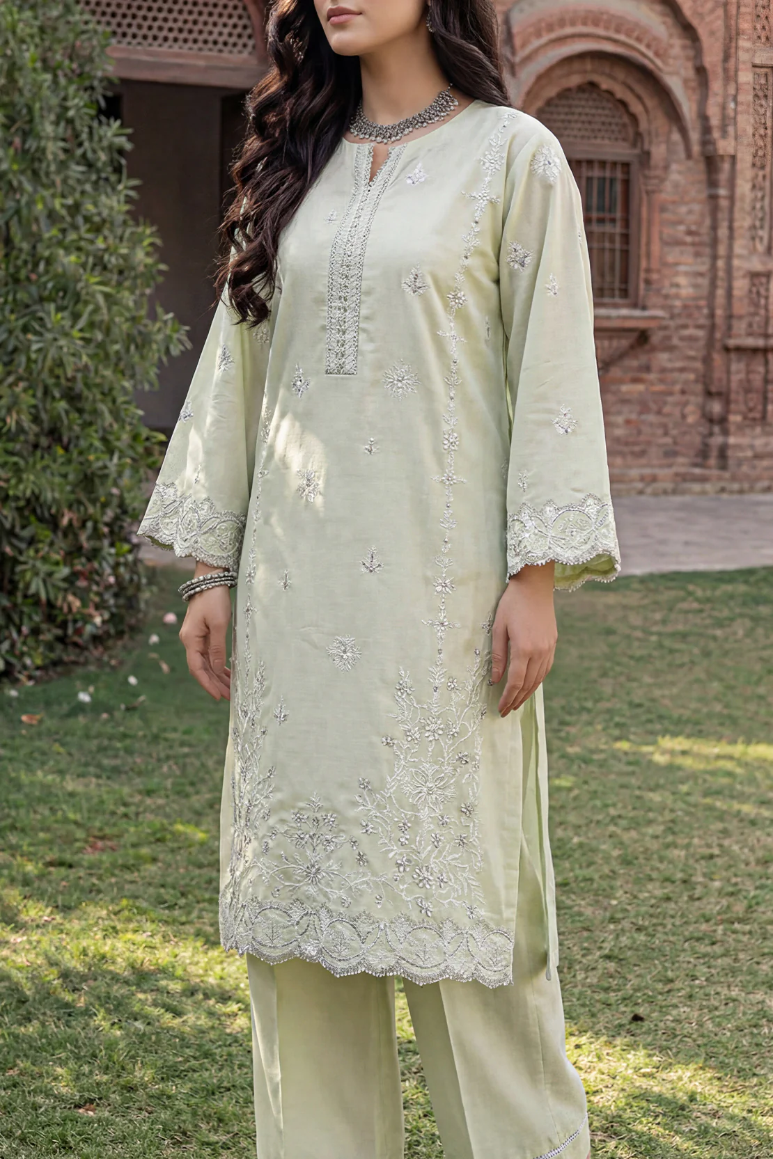 Solid Embroidered Cambric Stitched 2 Piece (Shirt/Trouser) - Image 2