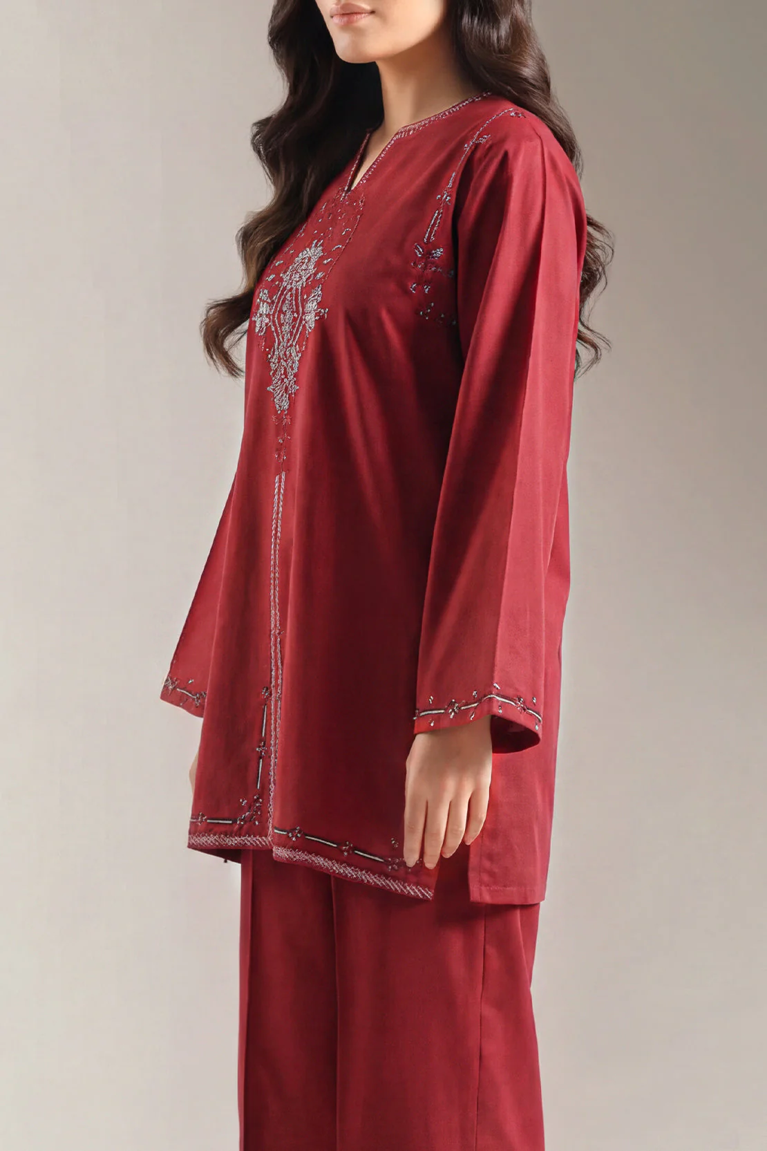 Solid Embroidered Cambric Stitched 2 Piece (Shirt/Trouser) - Image 2
