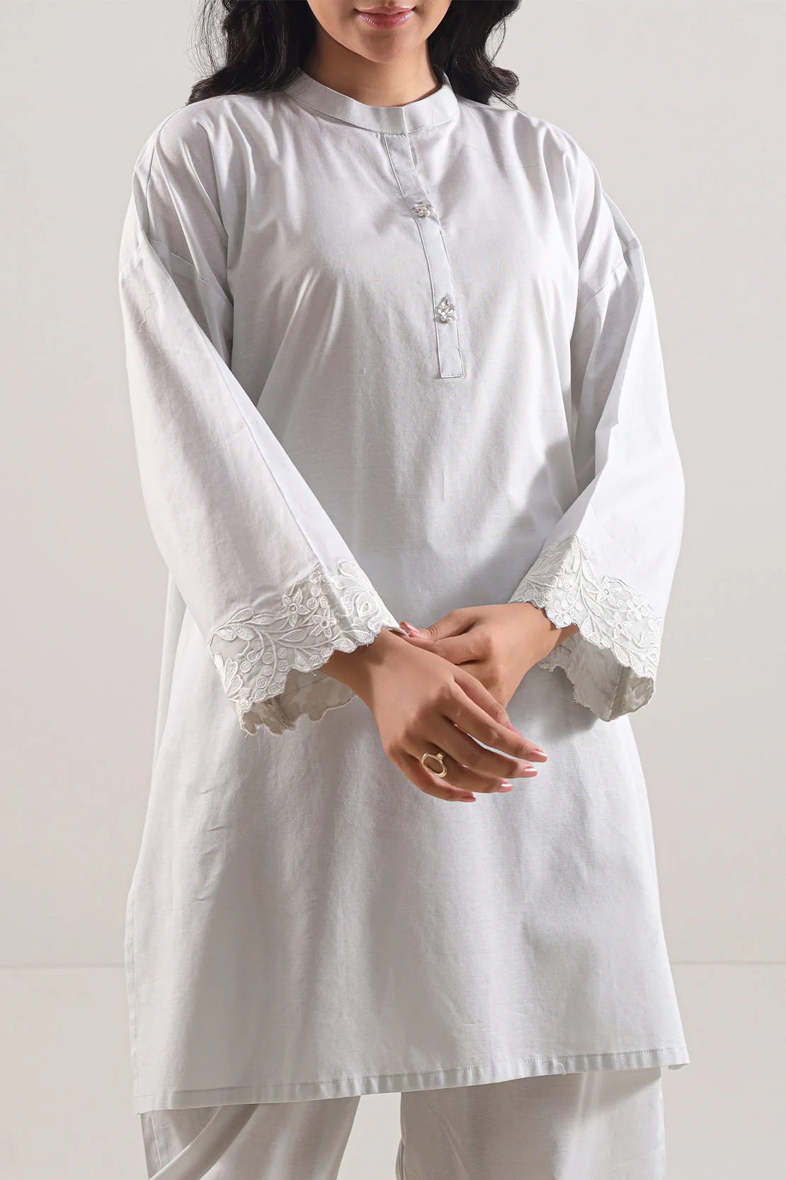 Solid Embroidered Cambric Stitched 2 Piece (Shirt/Trouser) - Image 3