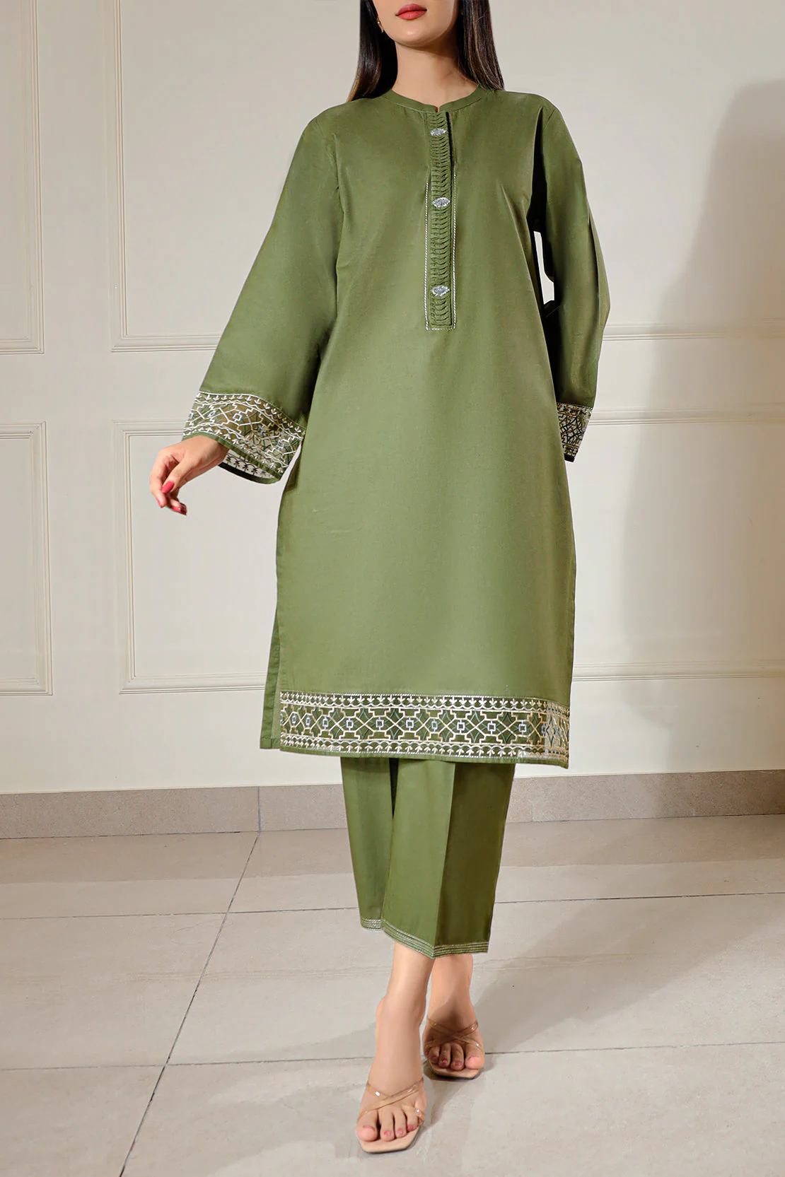 Solid Embroidered Cambric Stitched 2 Piece (Shirt/Trouser) - Image 2