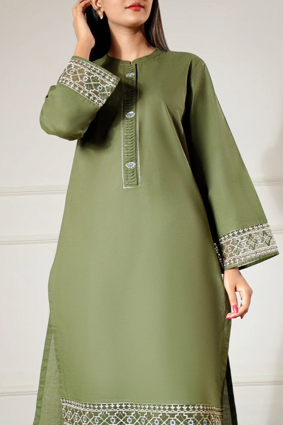 Solid Embroidered Cambric Stitched 2 Piece (Shirt/Trouser) - Image 3