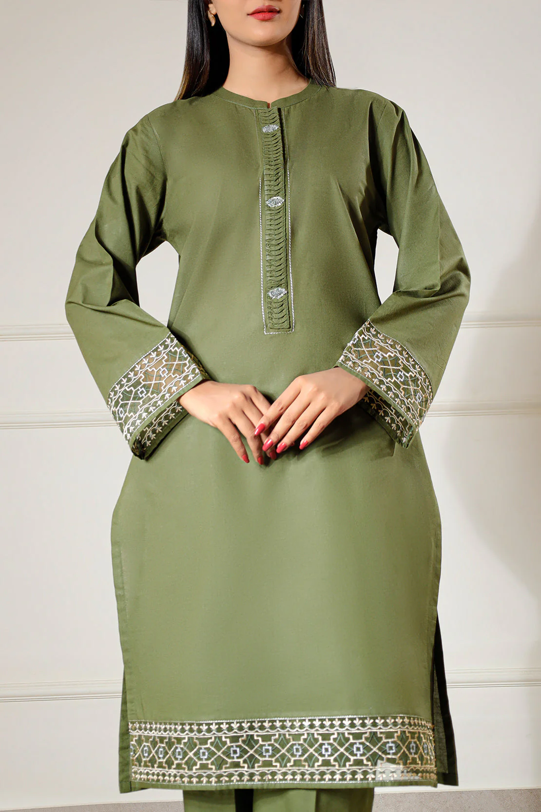 Solid Embroidered Cambric Stitched 2 Piece (Shirt/Trouser) - Image 5