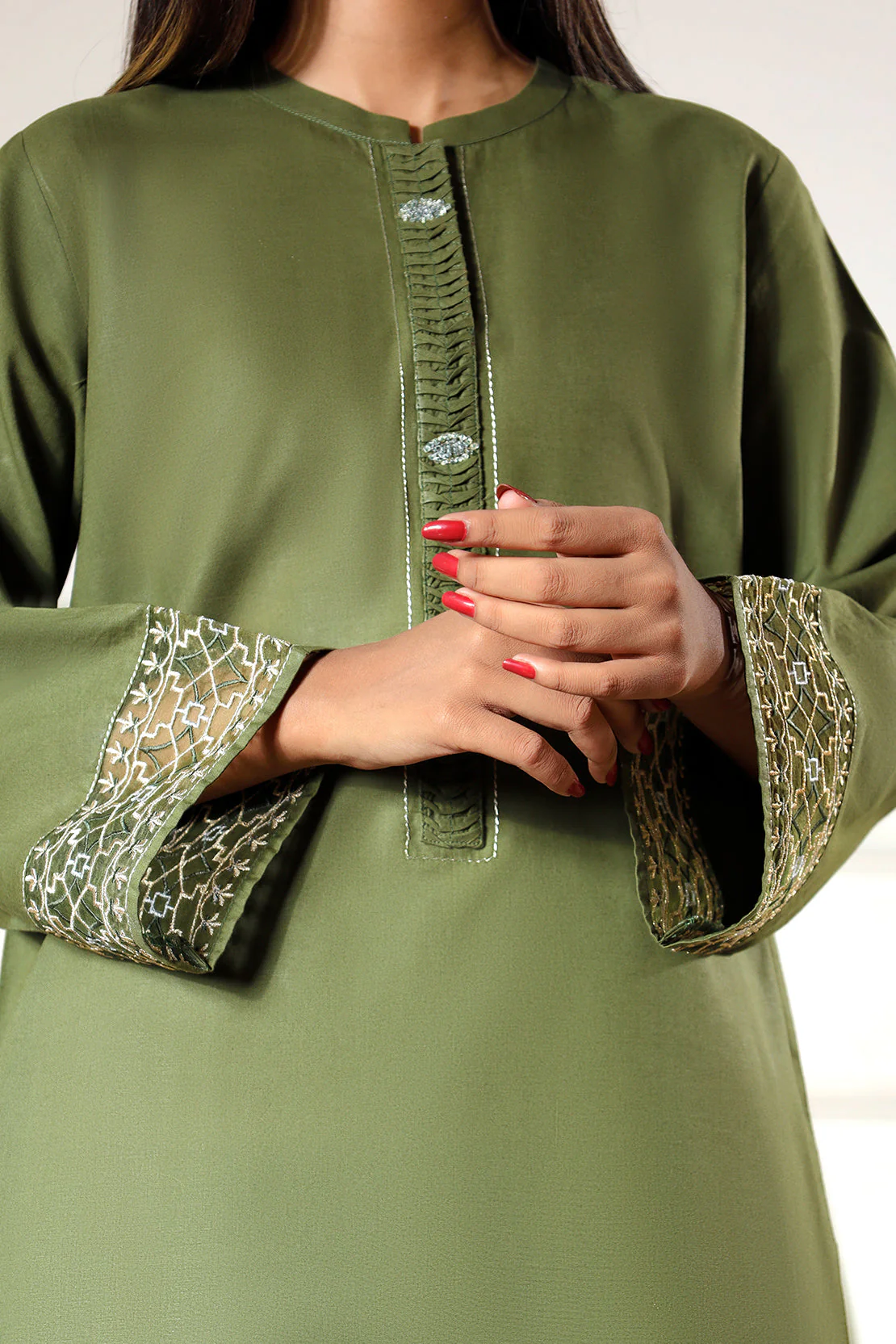 Solid Embroidered Cambric Stitched 2 Piece (Shirt/Trouser) - Image 6