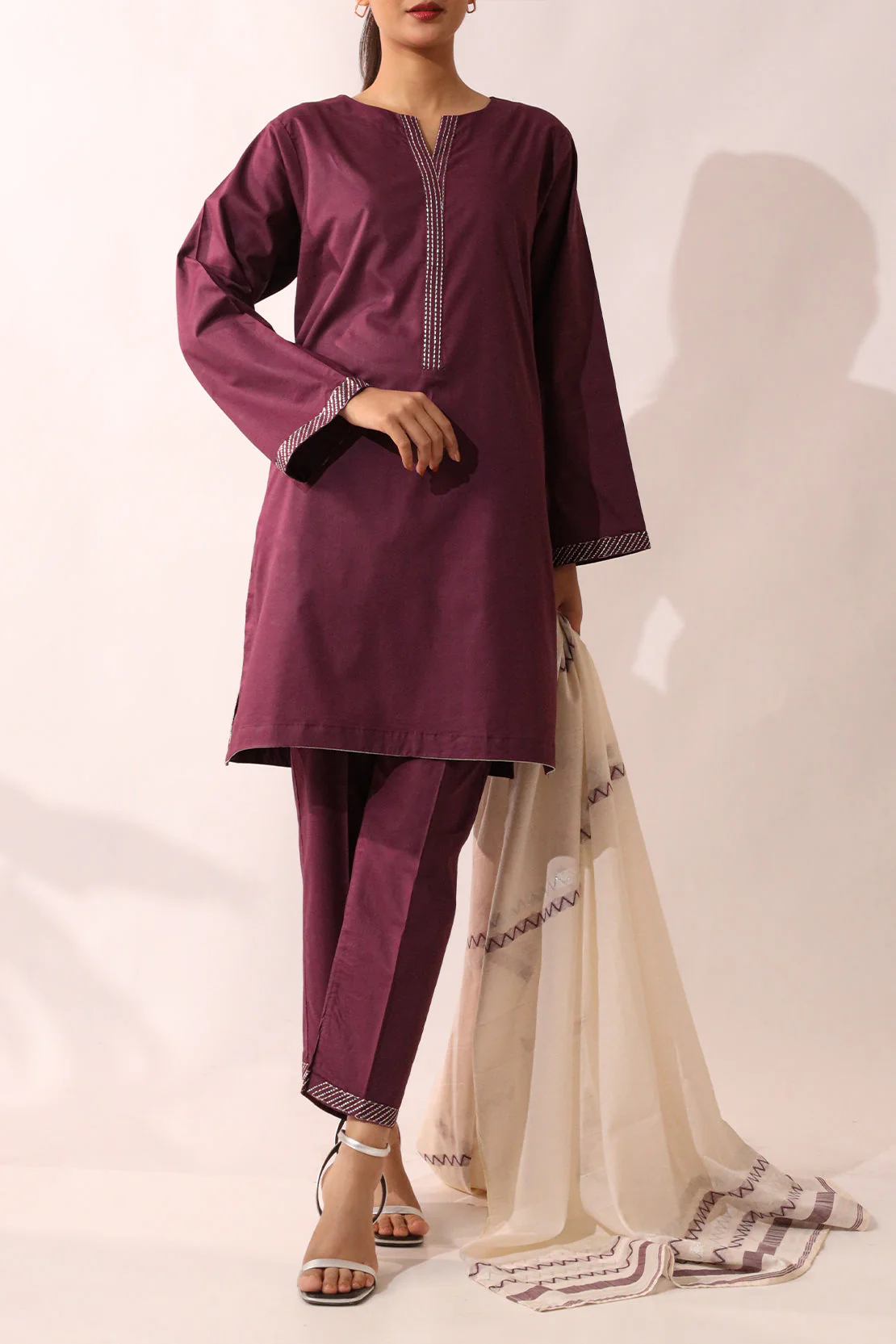 Solid Embroidered Cambric Stitched 3 Piece - Image 3