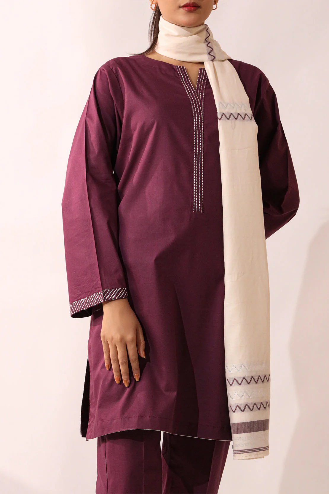 Solid Embroidered Cambric Stitched 3 Piece - Image 6