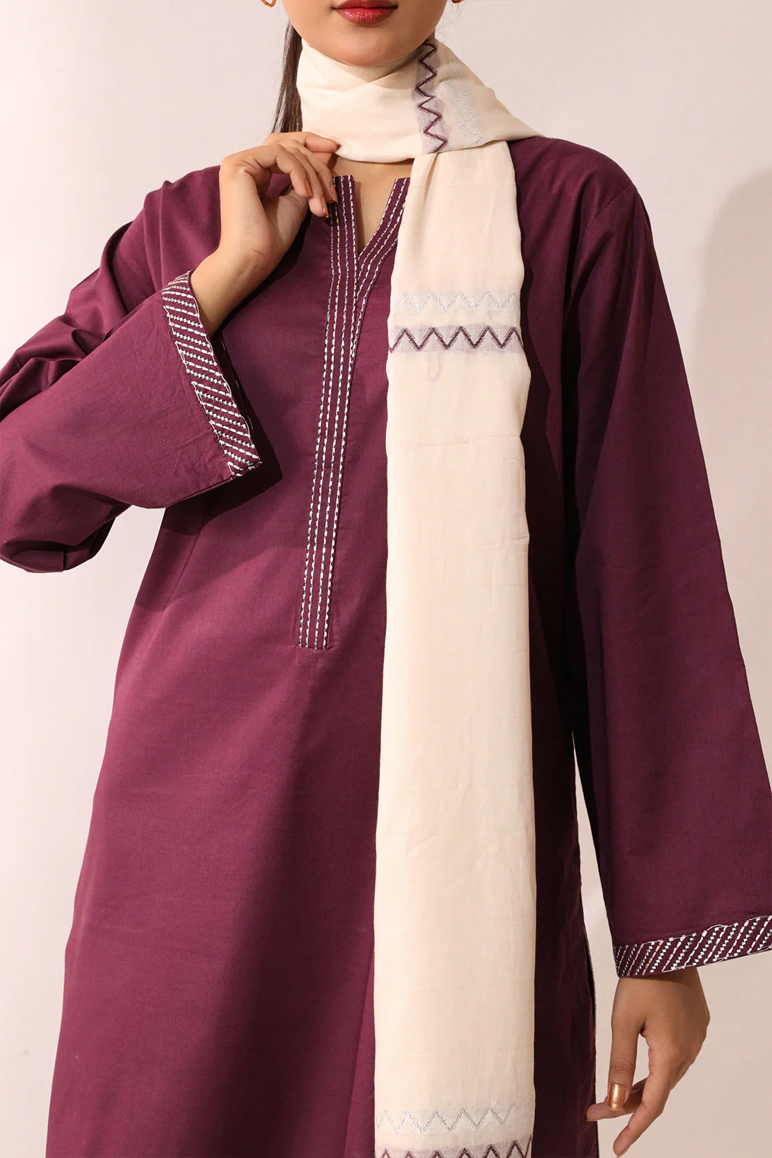 Solid Embroidered Cambric Stitched 3 Piece - Image 7