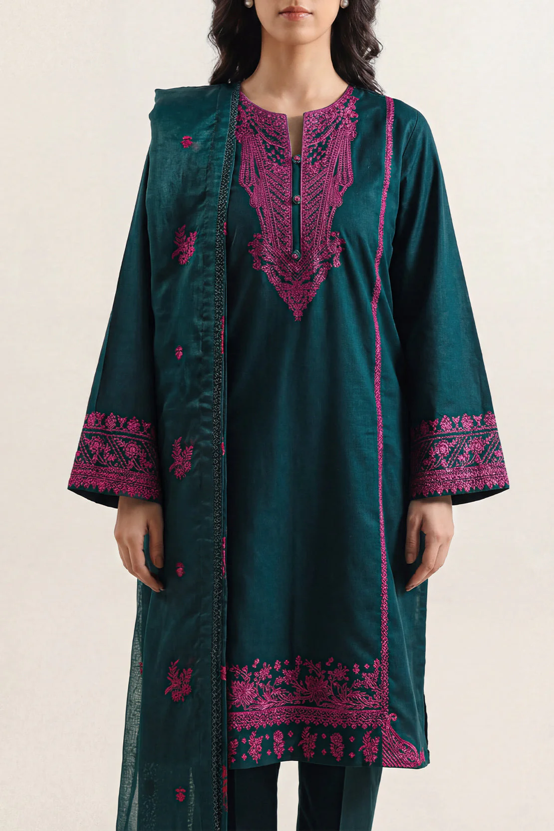 Solid Embroidered Cambric Stitched 3 Piece - Image 4