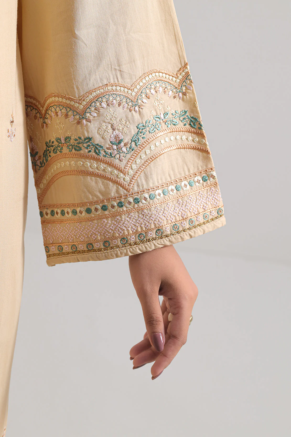 Solid  Embroidered Cambric Stitched 3 Piece - Image 5
