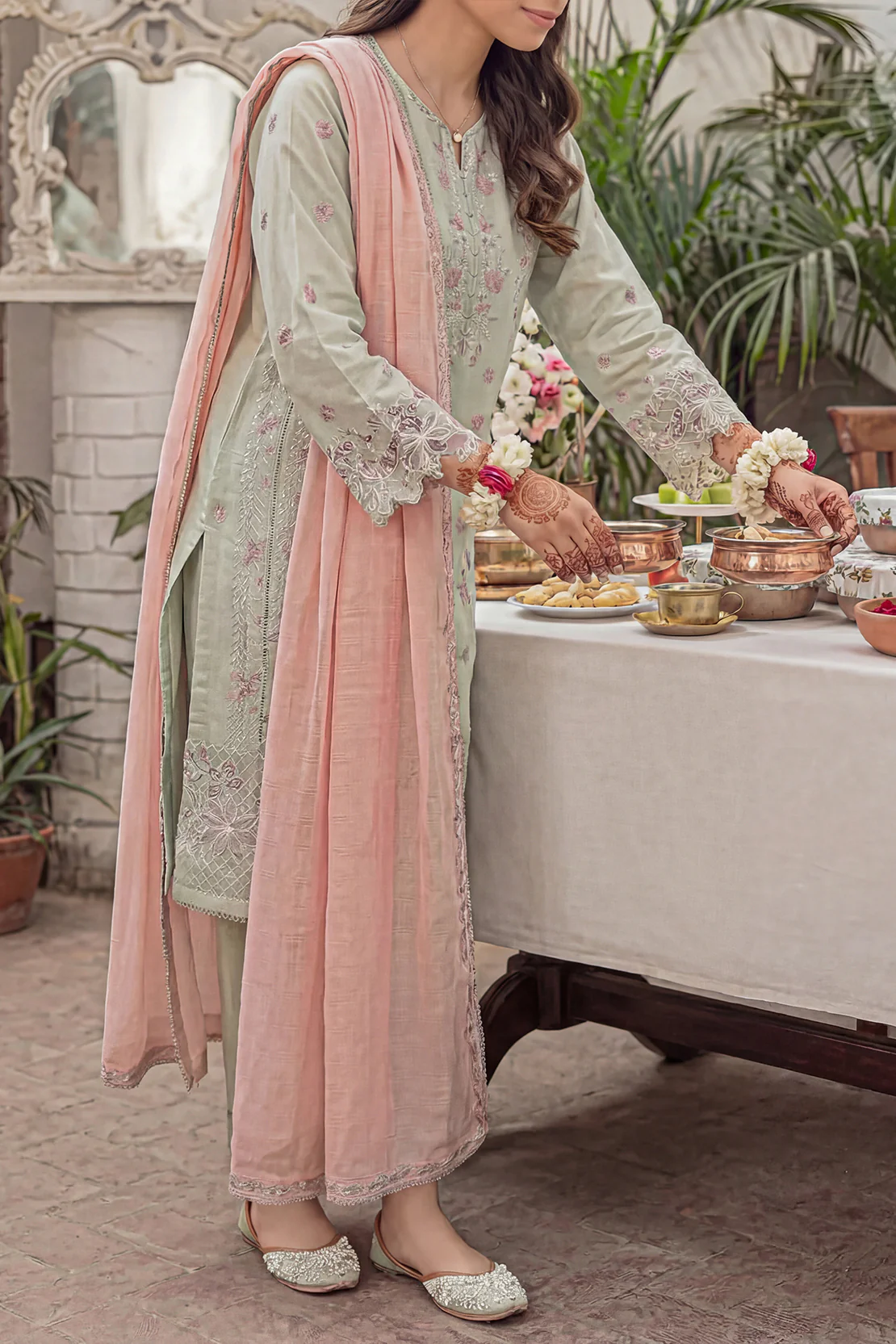 Solid Embroidered Cambric Stitched 3 Piece - Image 2