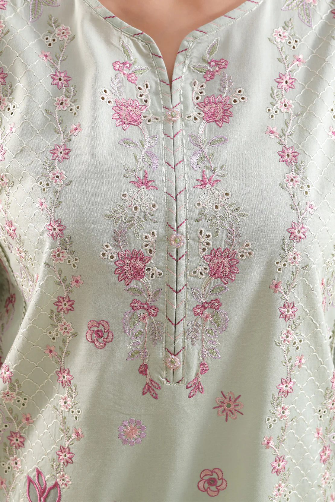 Solid Embroidered Cambric Stitched 3 Piece - Image 5