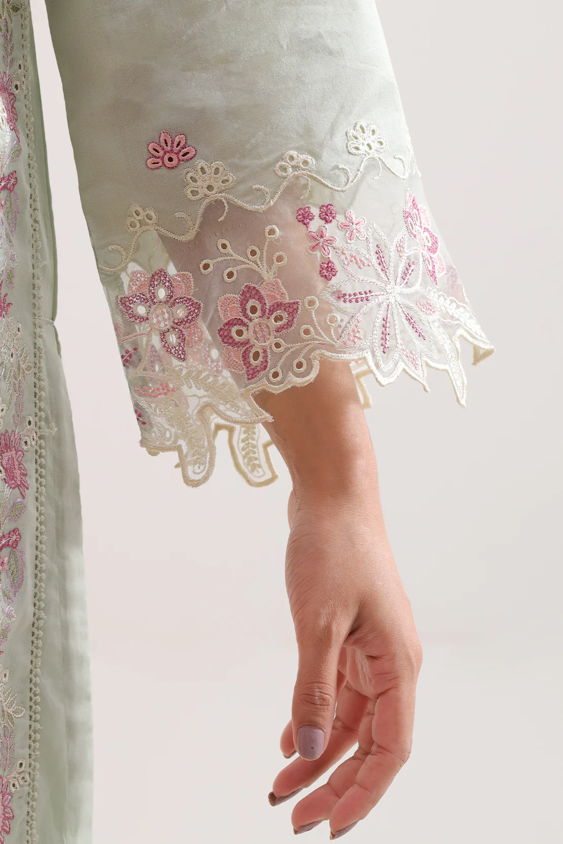 Solid Embroidered Cambric Stitched 3 Piece - Image 6