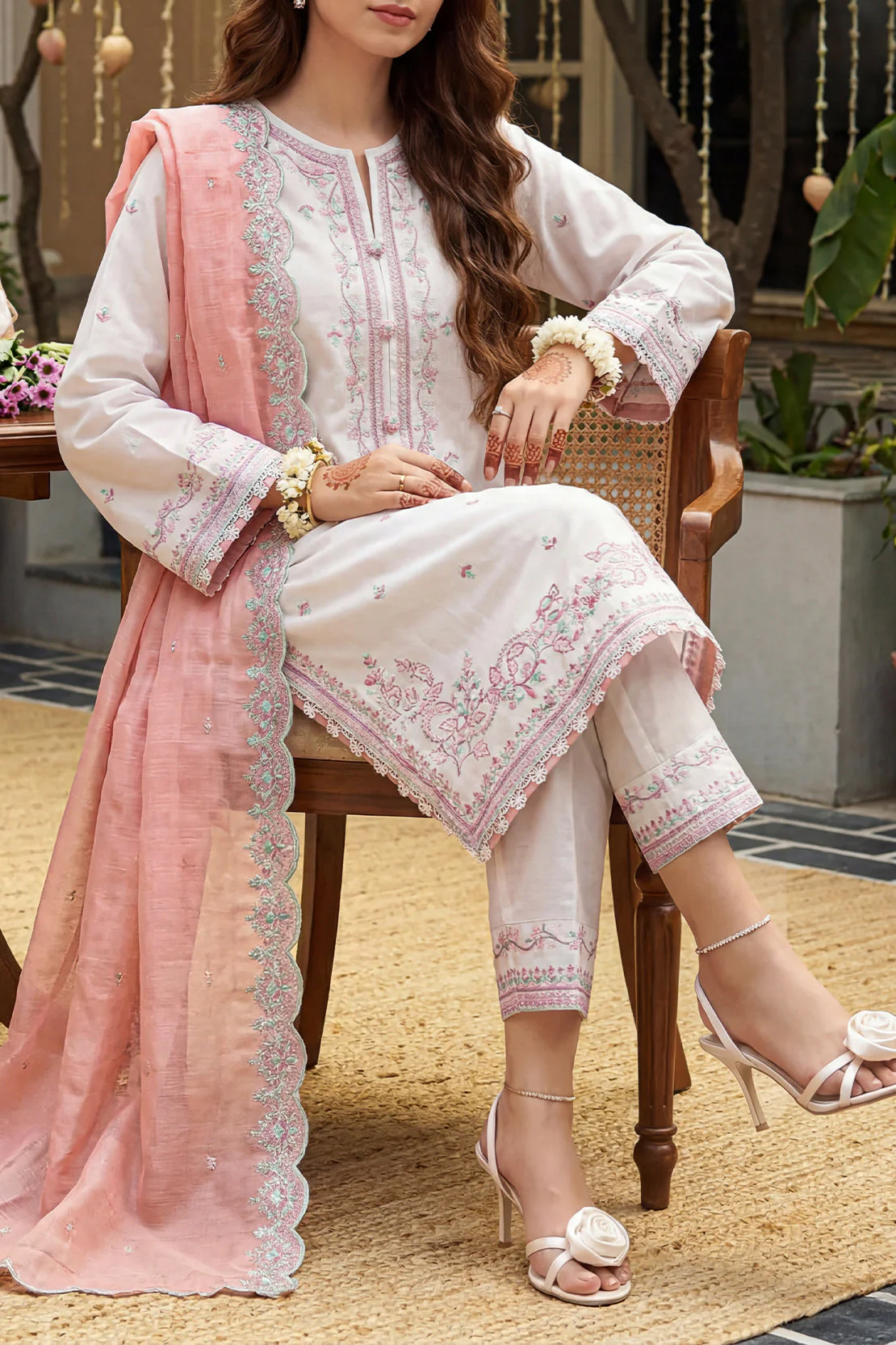 Solid Embroidered Cambric Stitched 3 Piece - Image 2