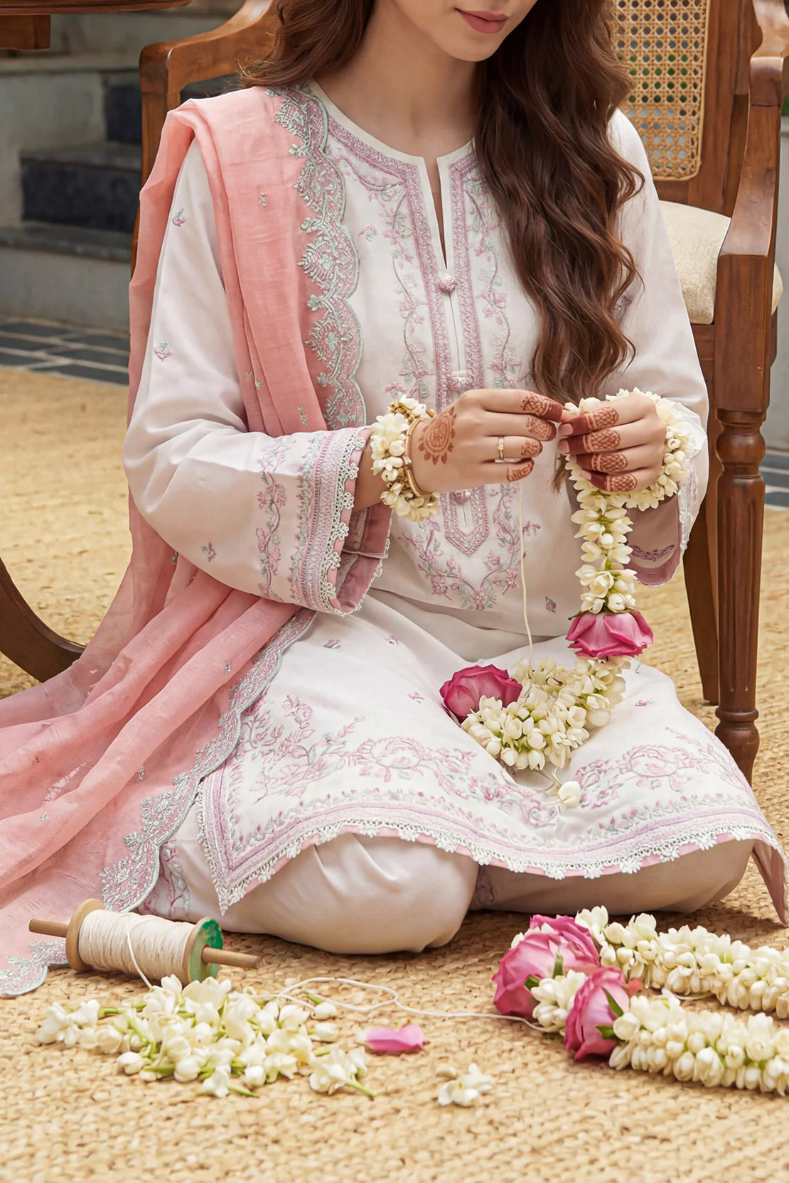 Solid Embroidered Cambric Stitched 3 Piece - Image 4