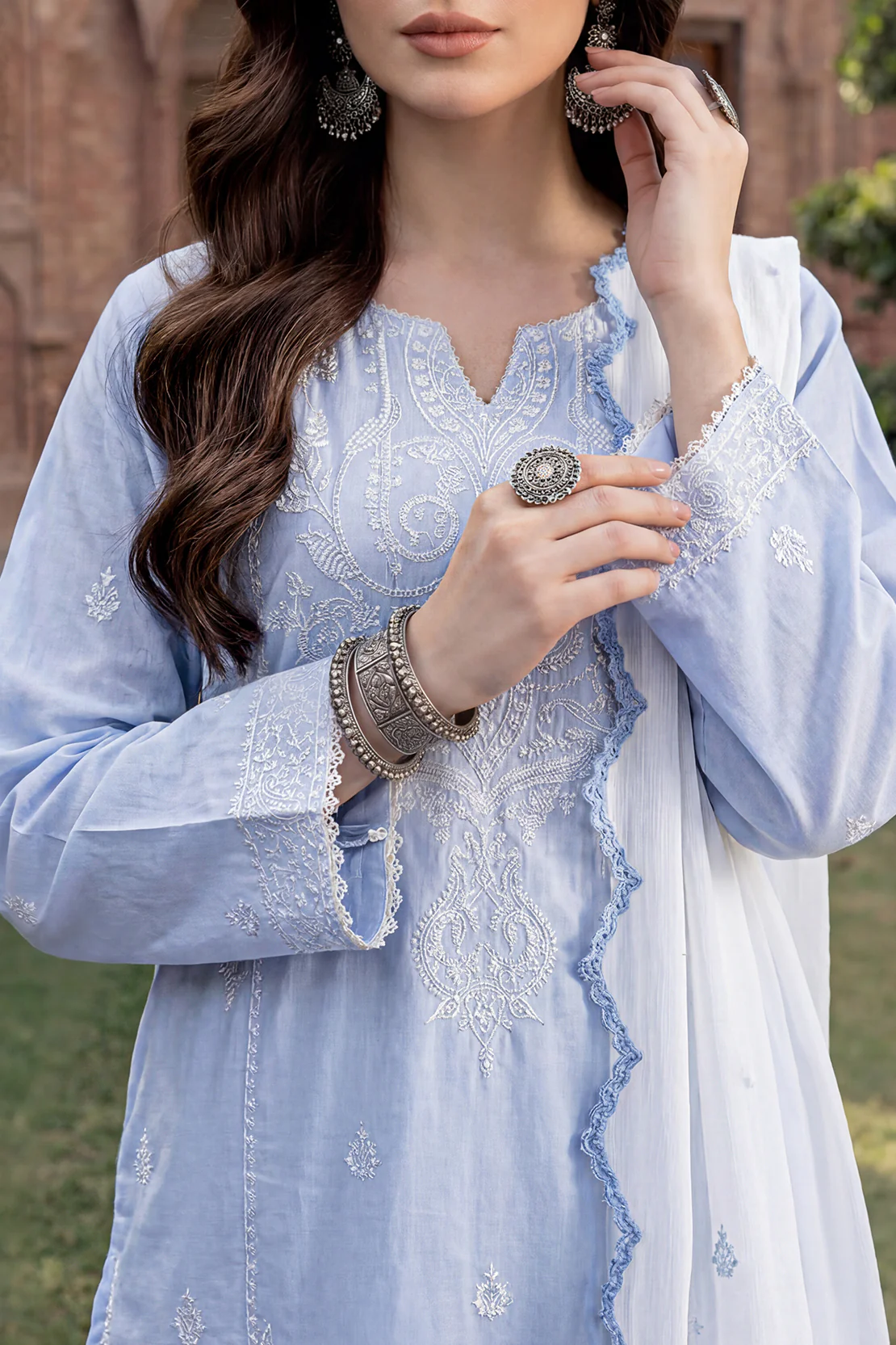 Solid Embroidered Cambric Stitched 3 Piece - Image 3
