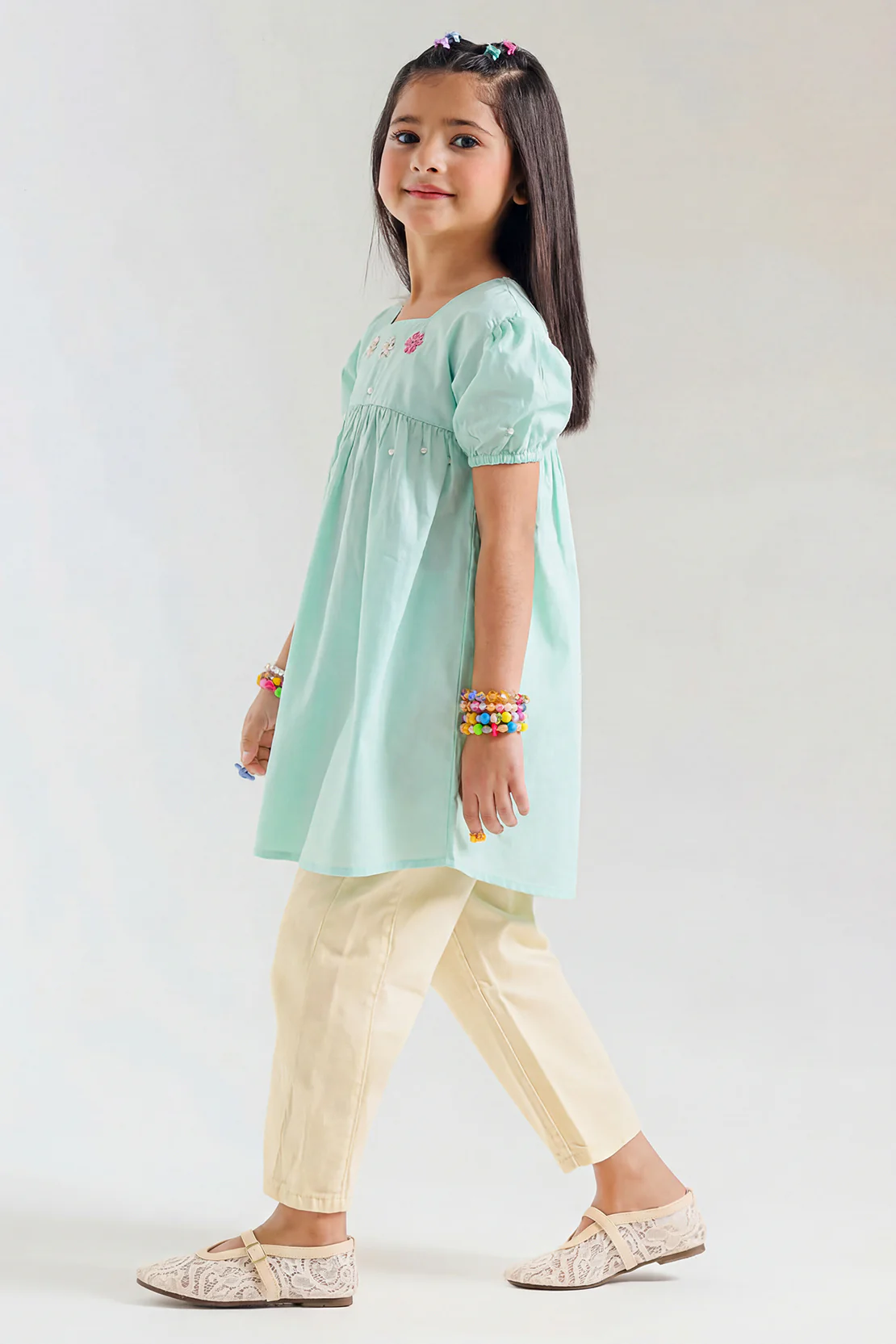 Solid Embroidered Cambric Stitched Shirt For Kids