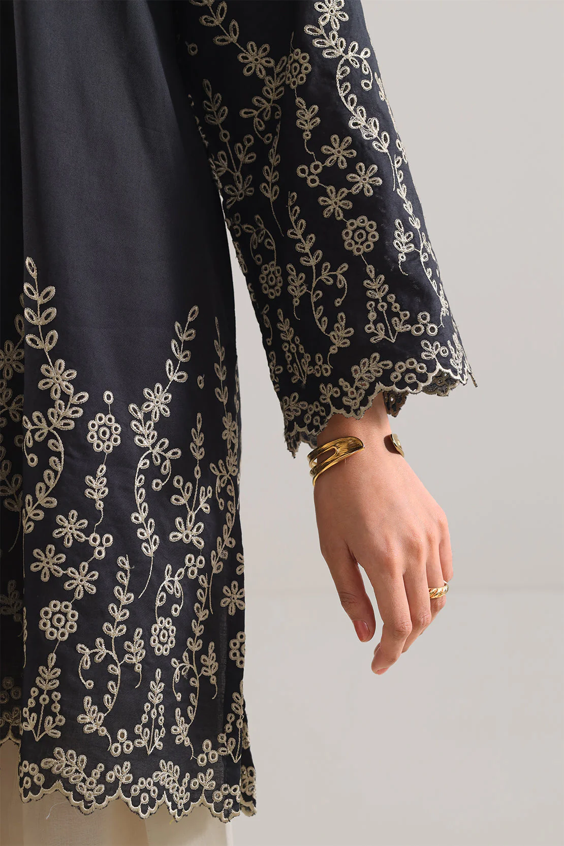 Solid Embroidered Cambric Stitched Shirt - Image 5