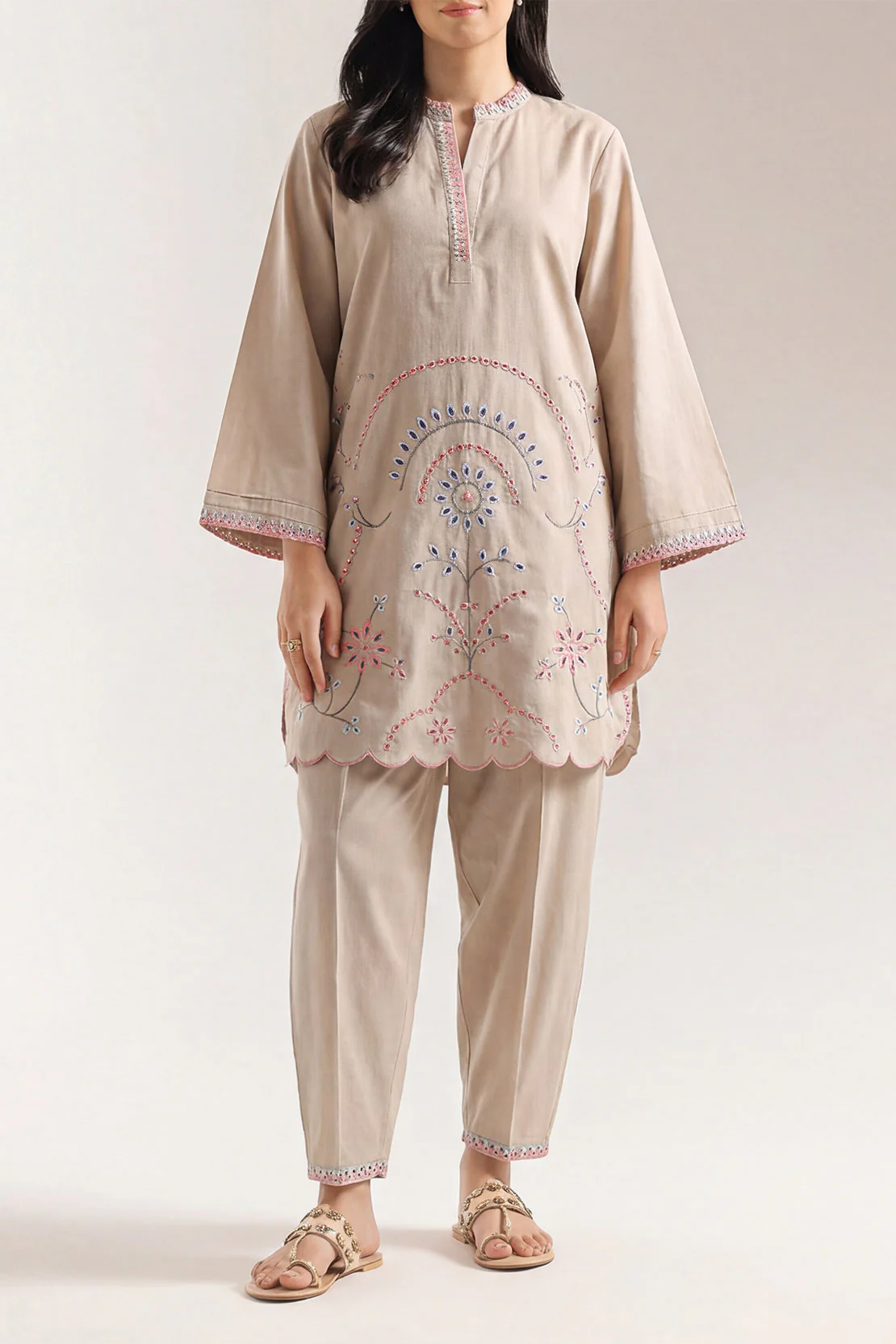 Solid Embroidered Cambric Stitched Shirt
