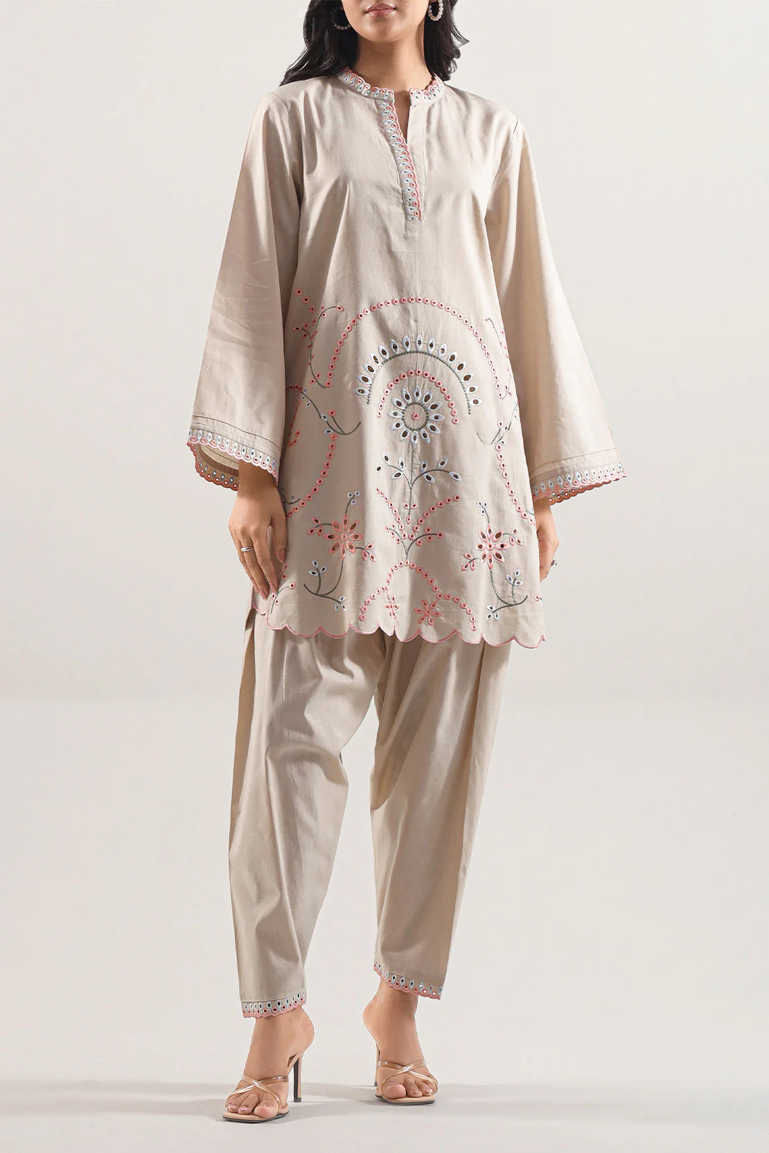 Solid Embroidered Cambric Stitched Shirt - Image 3