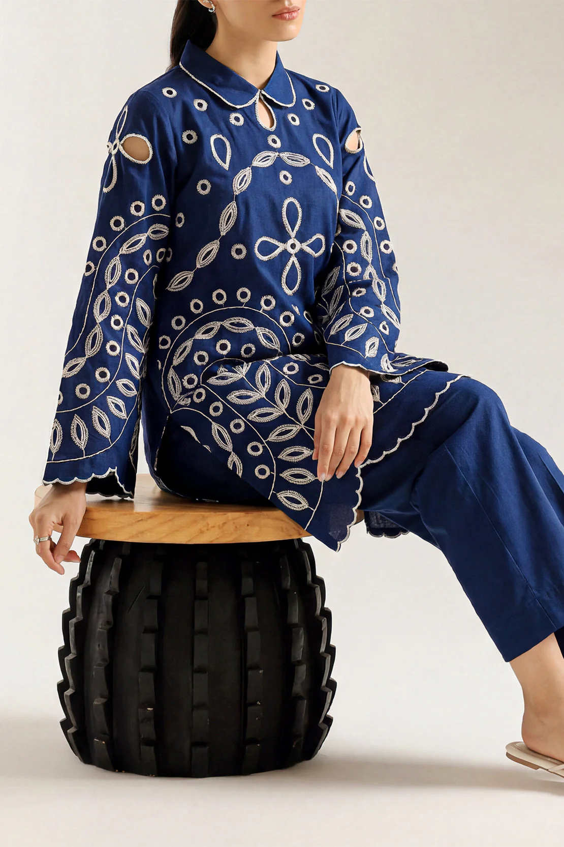 Solid Embroidered Cambric Stitched Shirt