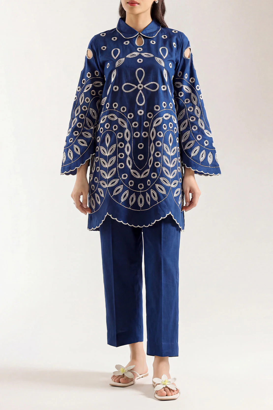 Solid Embroidered Cambric Stitched Shirt - Image 2