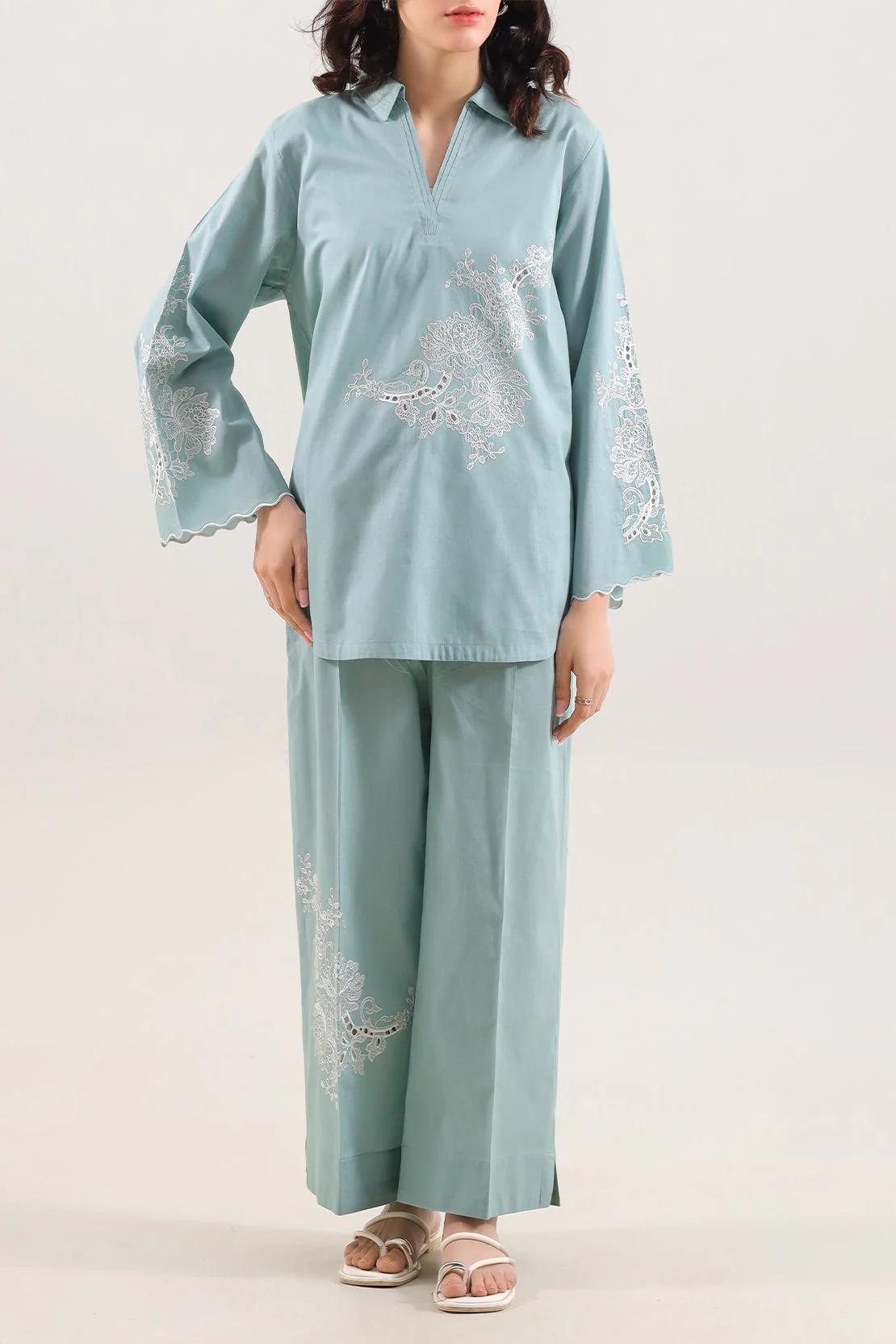 Solid Embroidered Cambric Stitched Shirt