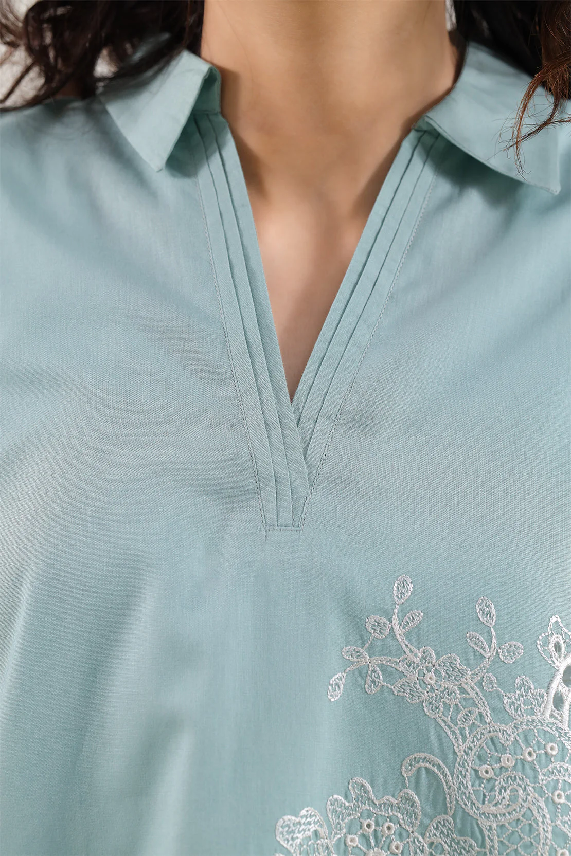 Solid Embroidered Cambric Stitched Shirt - Image 3