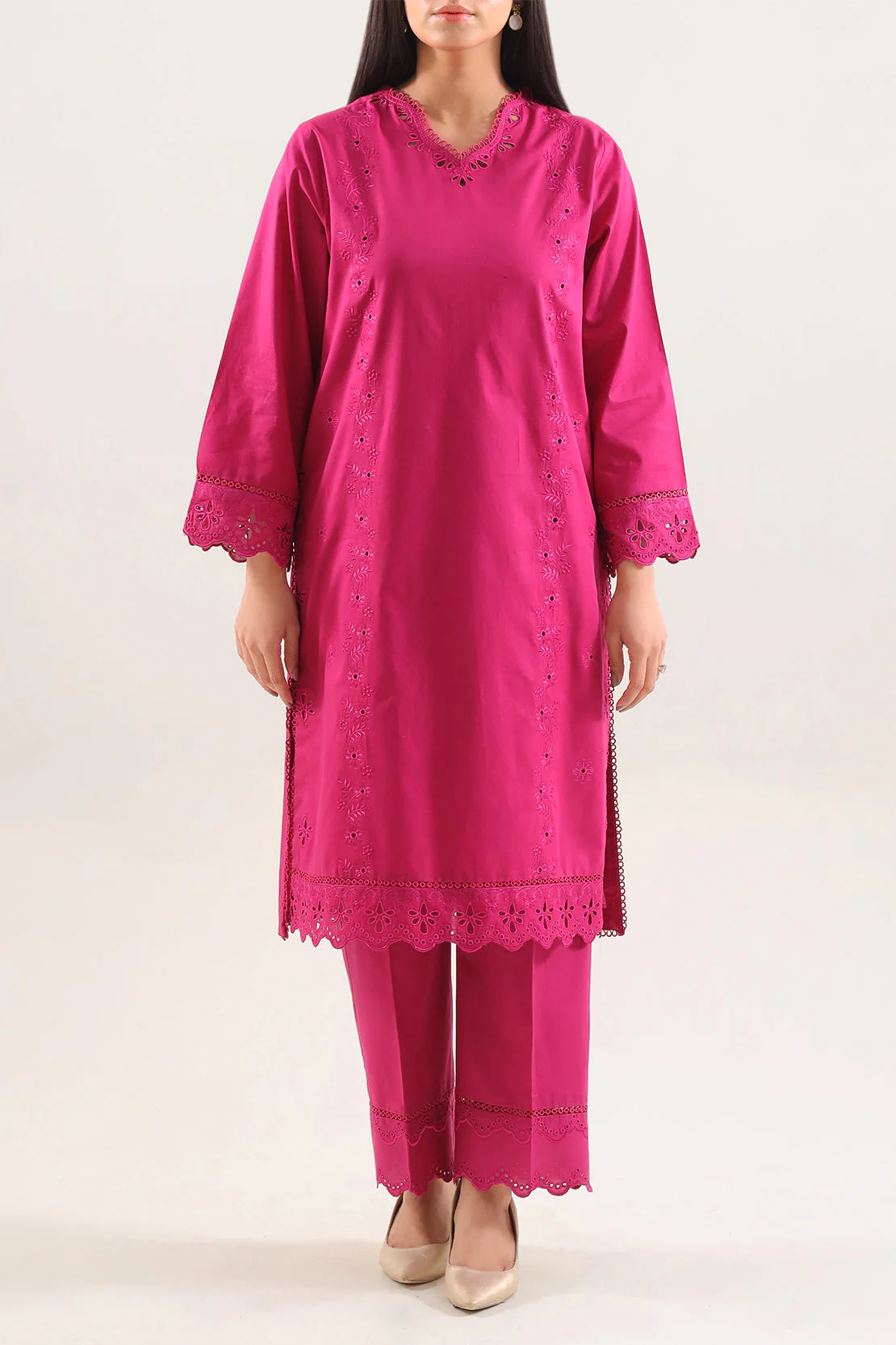 Solid Embroidered Cambric Stitched Shirt