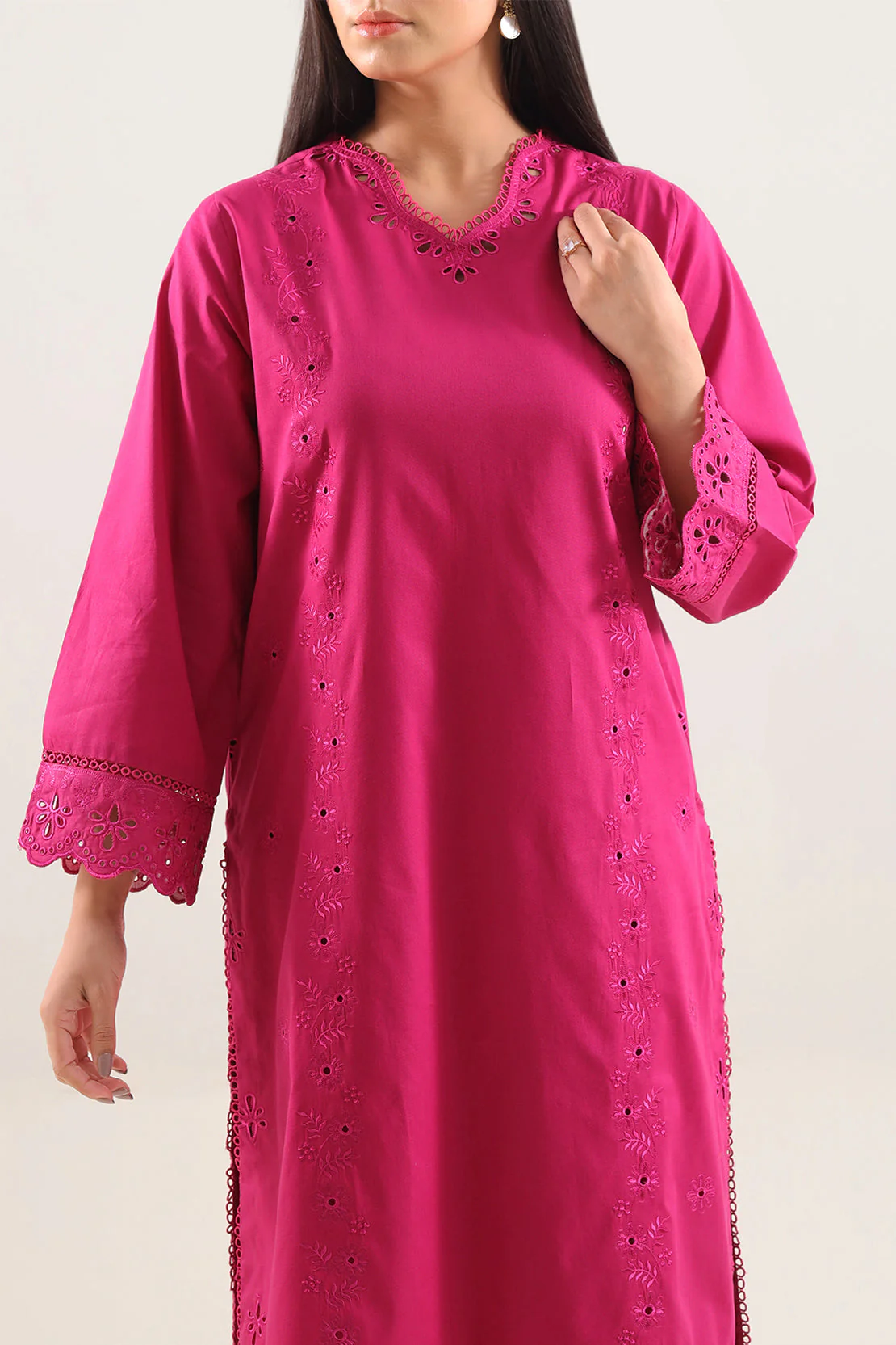 Solid Embroidered Cambric Stitched Shirt - Image 2