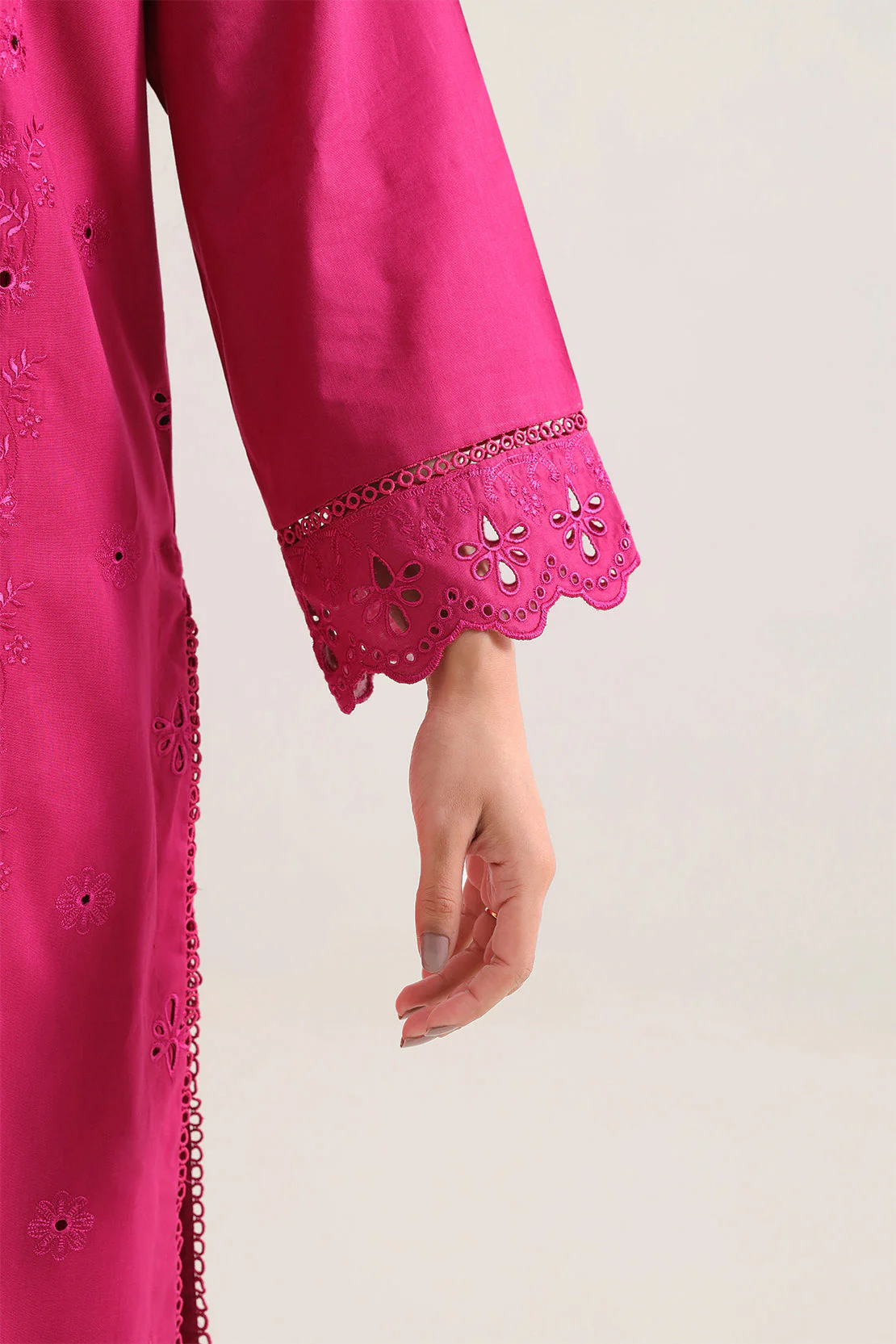 Solid Embroidered Cambric Stitched Shirt - Image 4