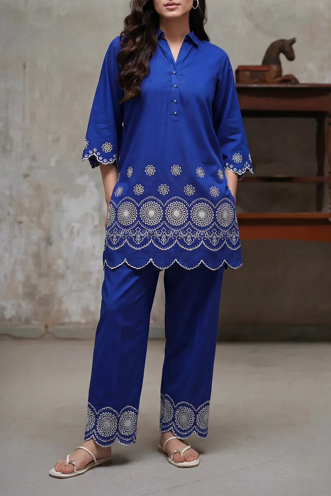 Solid Embroidered Cambric Stitched Shirt