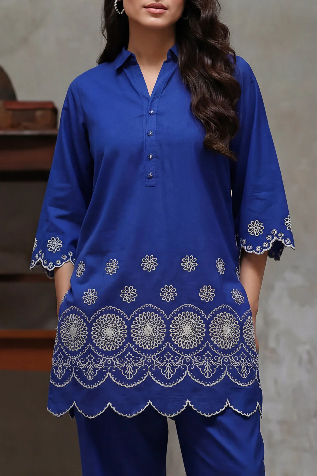 Solid Embroidered Cambric Stitched Shirt - Image 2