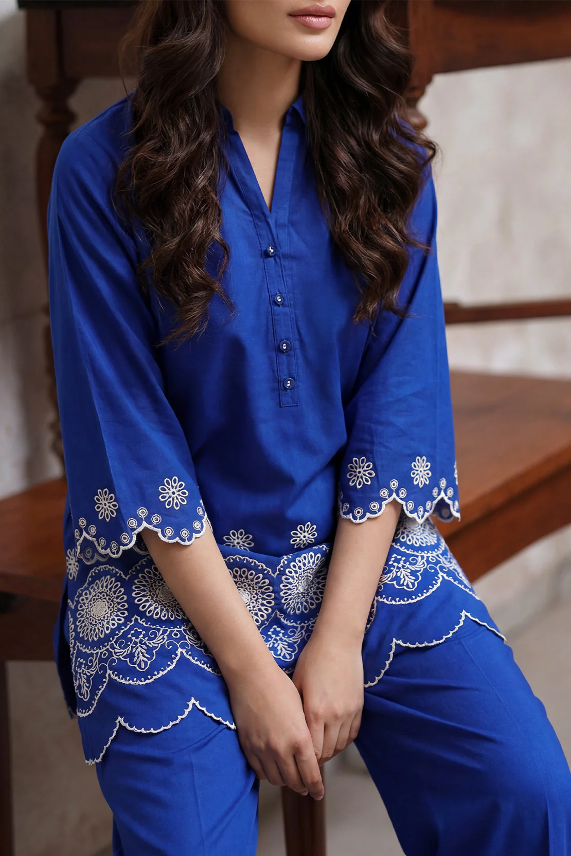Solid Embroidered Cambric Stitched Shirt - Image 4