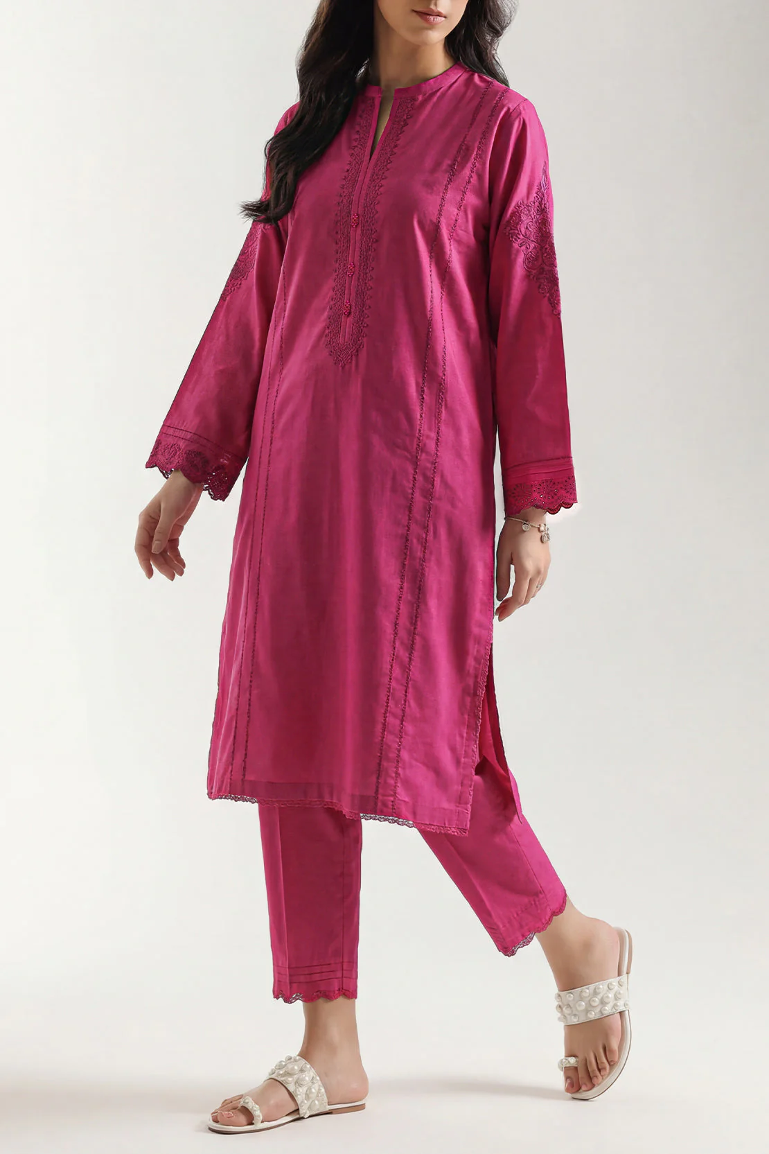 Solid Embroidered Cambric Stitched Shirt - Image 3