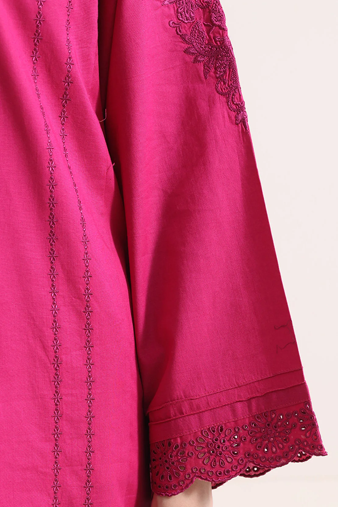 Solid Embroidered Cambric Stitched Shirt - Image 5