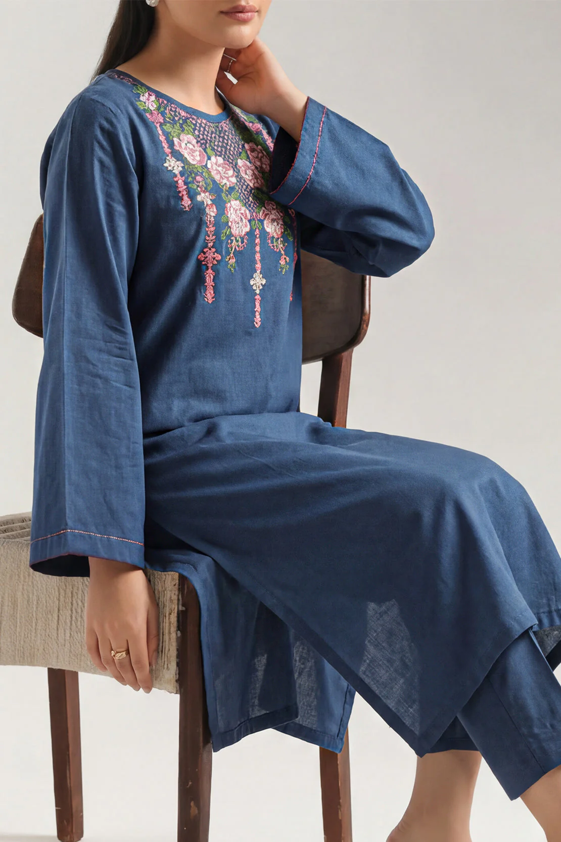 Solid Embroidered Cambric Stitched Shirt