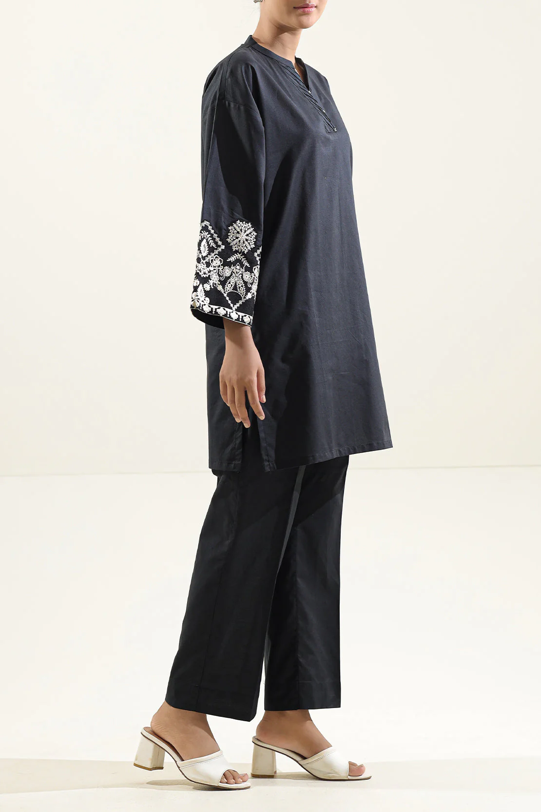 Solid Embroidered Cambric Stitched Shirt - Image 2