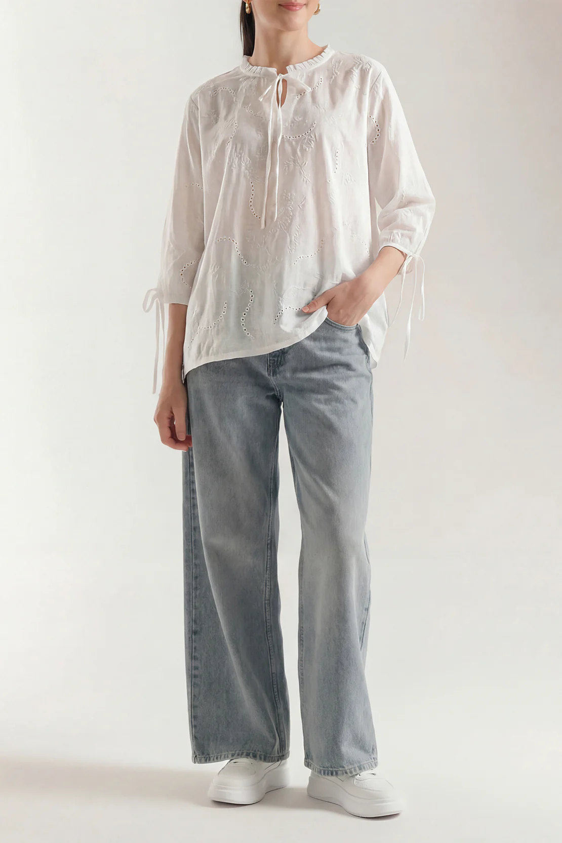 Solid Embroidered Cambric Stitched Shirt - Image 3