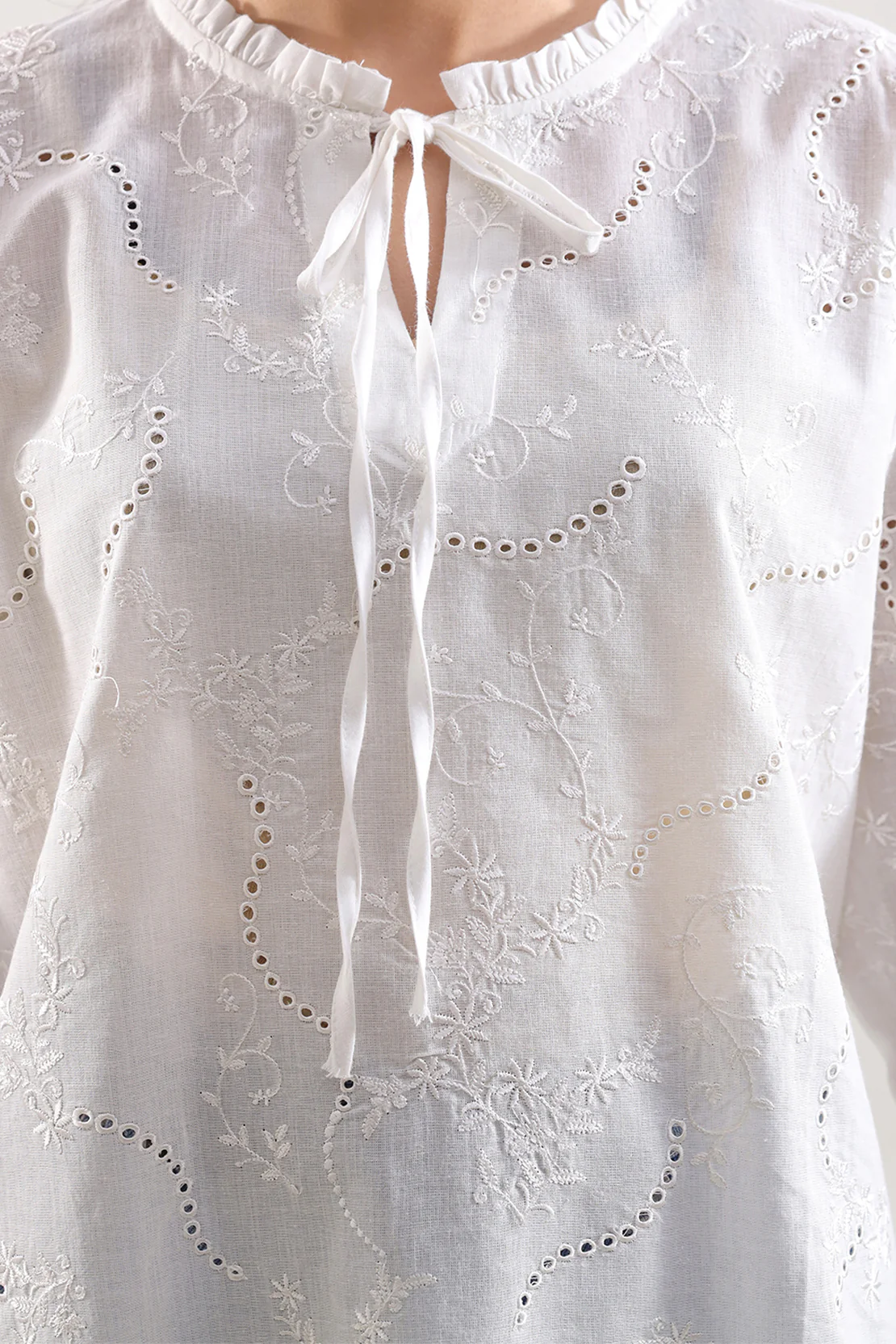 Solid Embroidered Cambric Stitched Shirt - Image 5