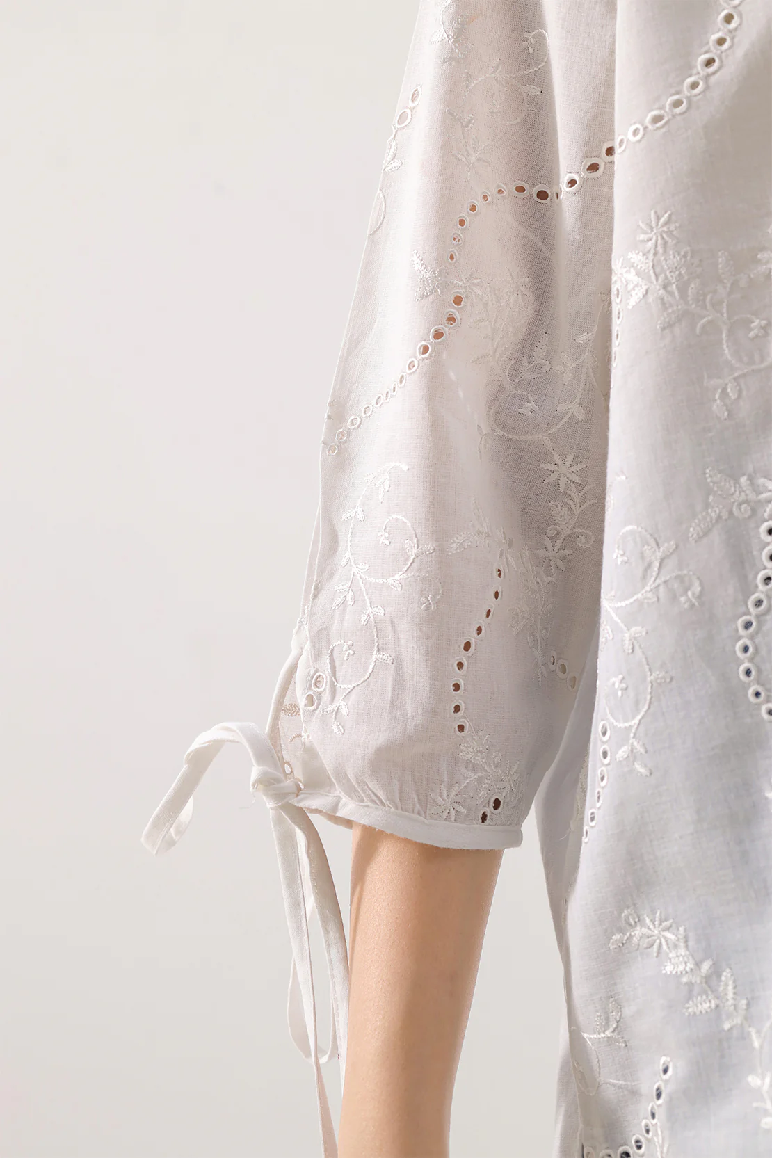 Solid Embroidered Cambric Stitched Shirt - Image 6