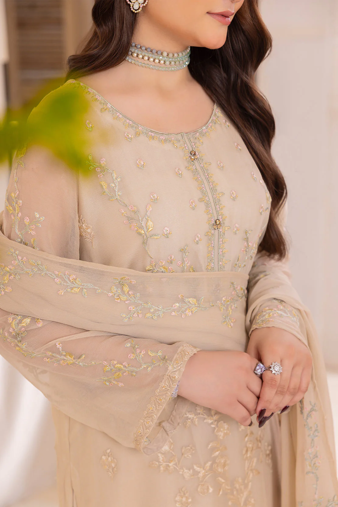 Solid Embroidered Chiffon Stitched 2 Piece Shirt Dupatta - Image 2