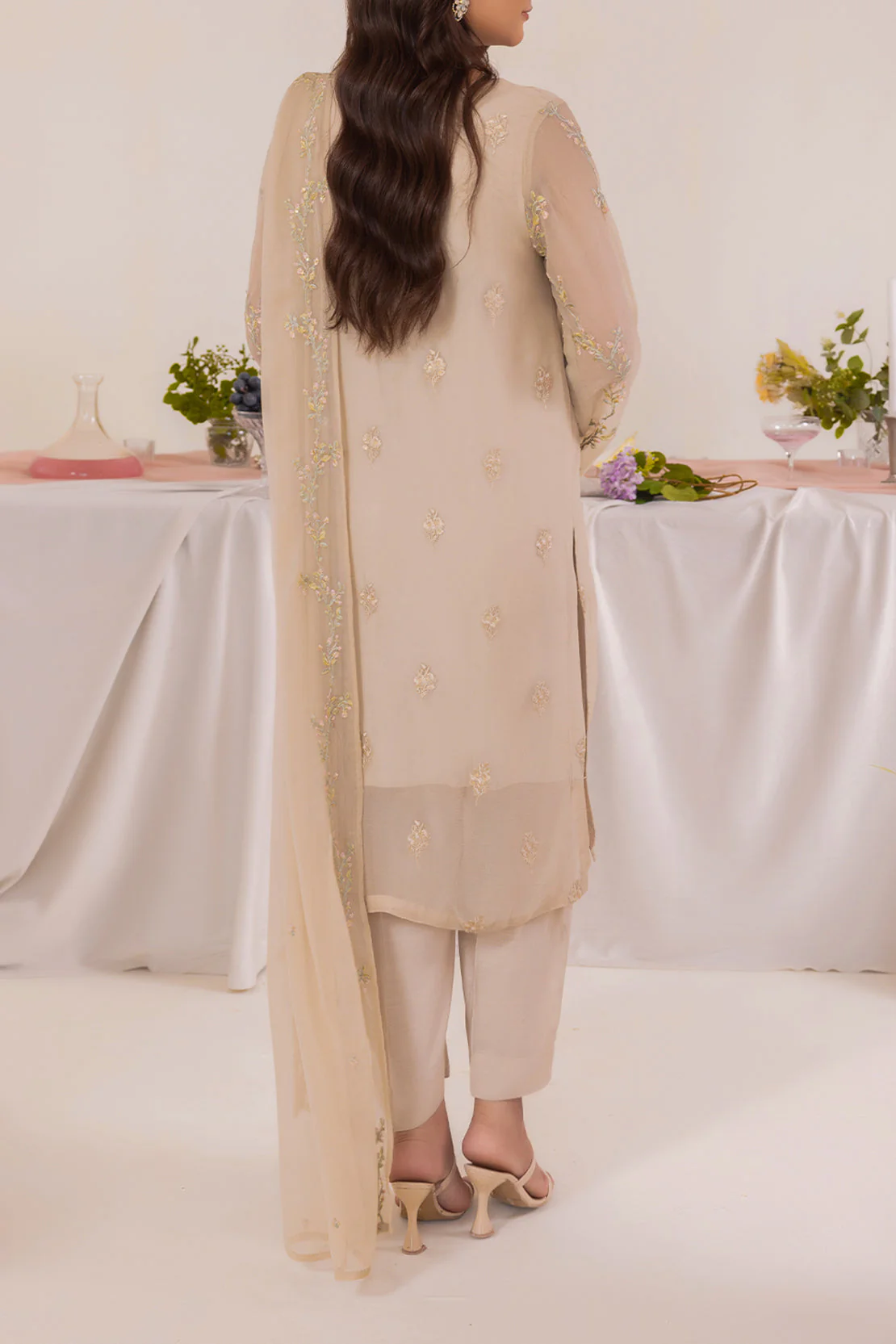 Solid Embroidered Chiffon Stitched 2 Piece Shirt Dupatta - Image 3