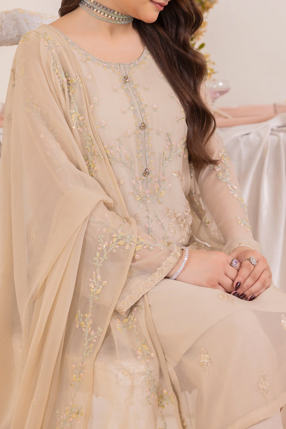 Solid Embroidered Chiffon Stitched 2 Piece Shirt Dupatta - Image 4