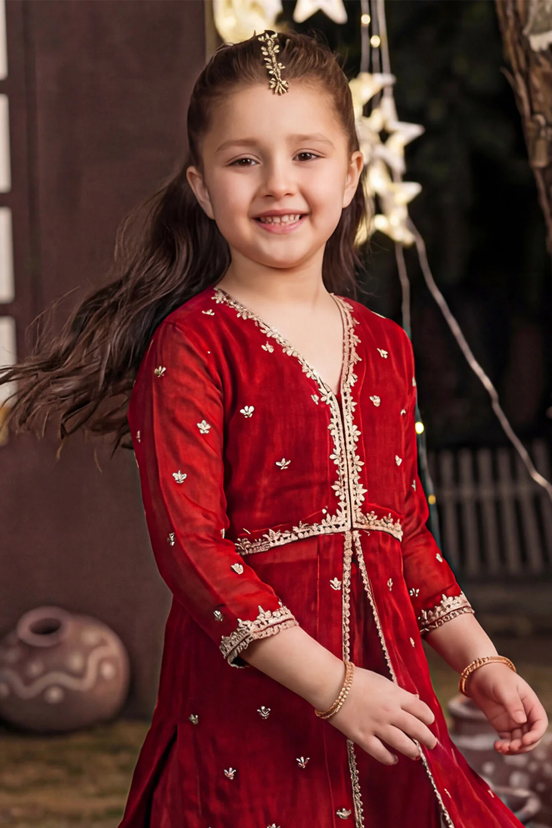 Solid Embroidered Chiffon Stitched 2 Piece (Shirt/Trouser) For Kids - Image 2
