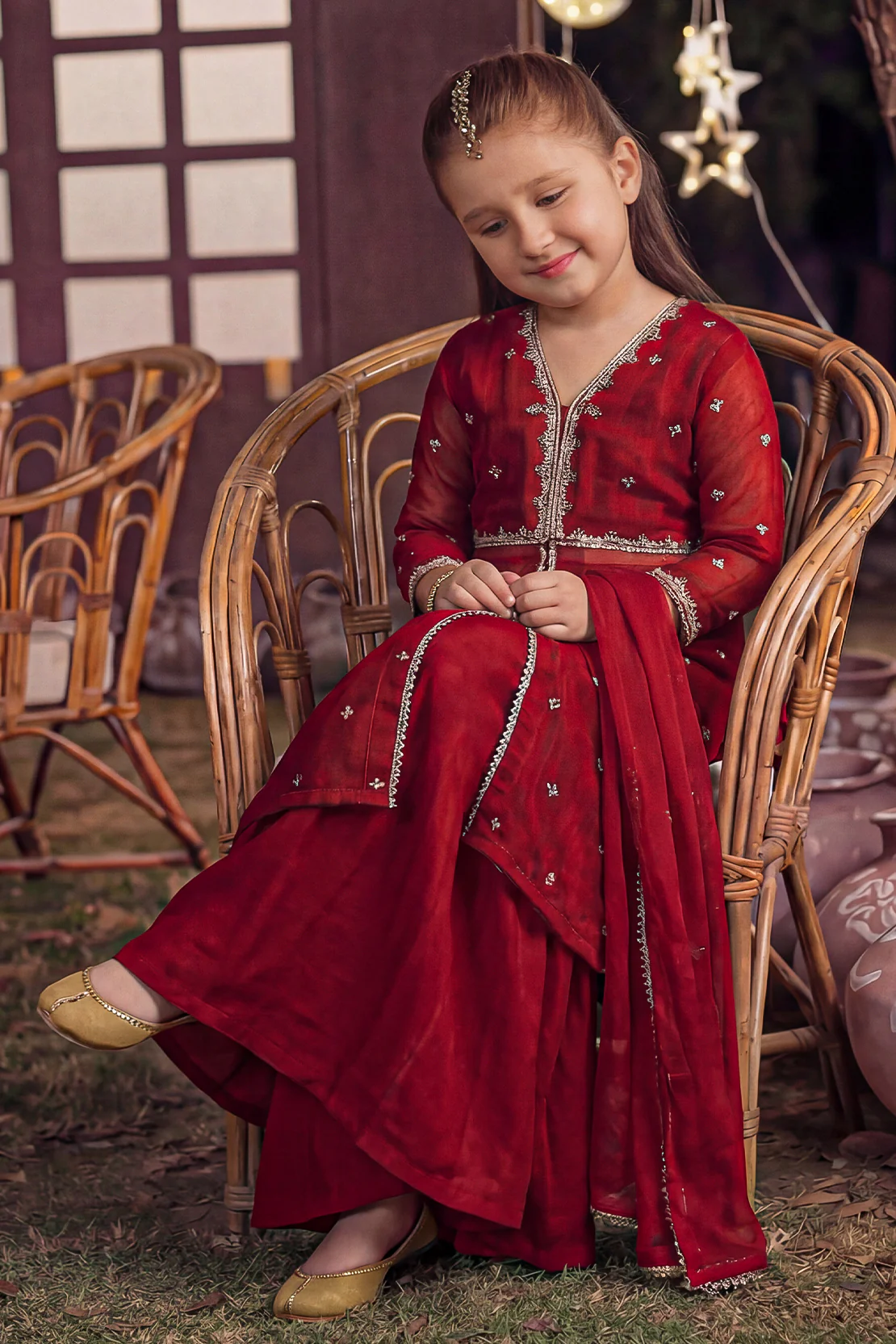 Solid Embroidered Chiffon Stitched 2 Piece (Shirt/Trouser) For Kids - Image 3